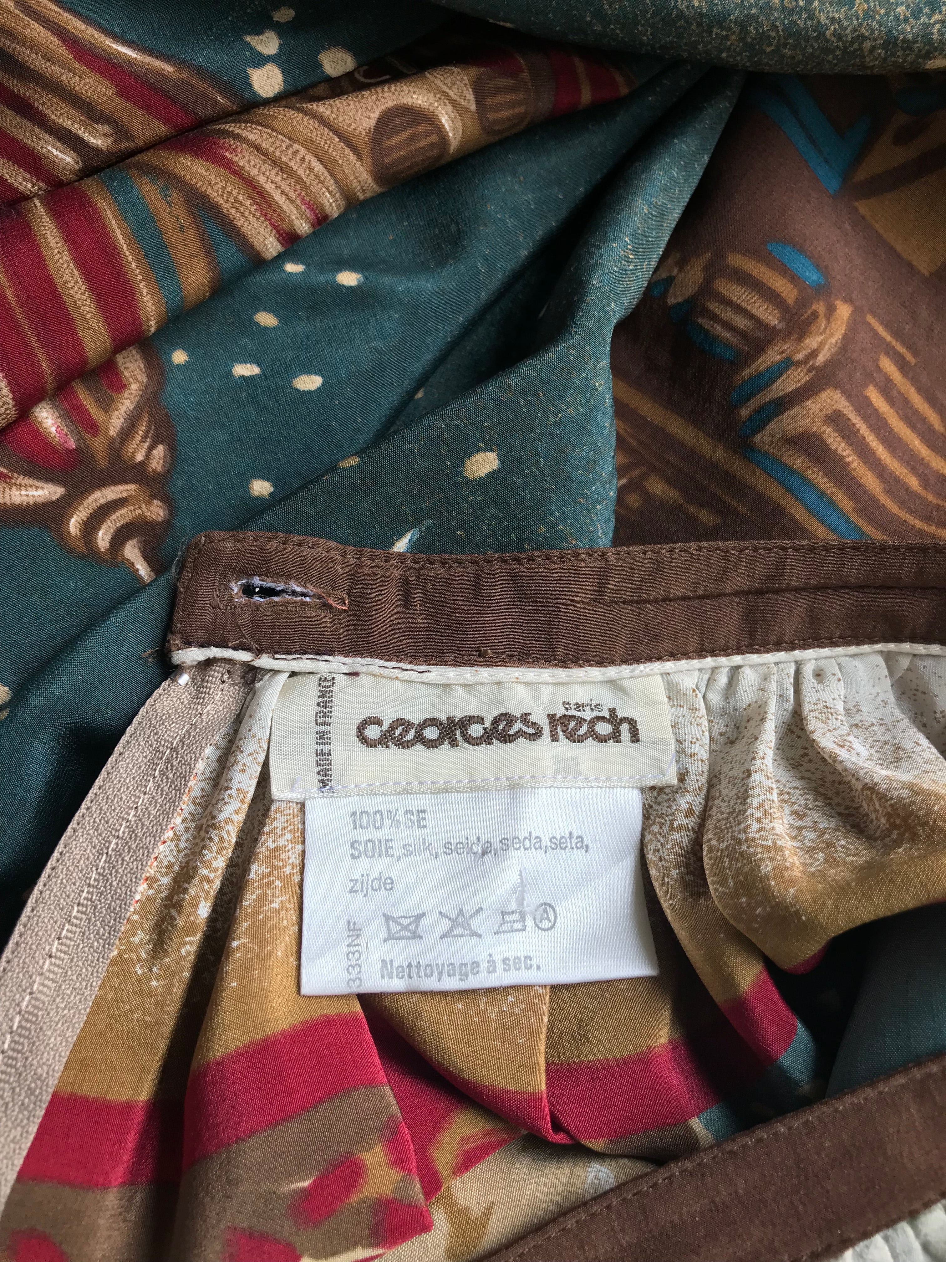 1980s "Metropolis" Futuristic Novelty Print Silk Midi Skirt