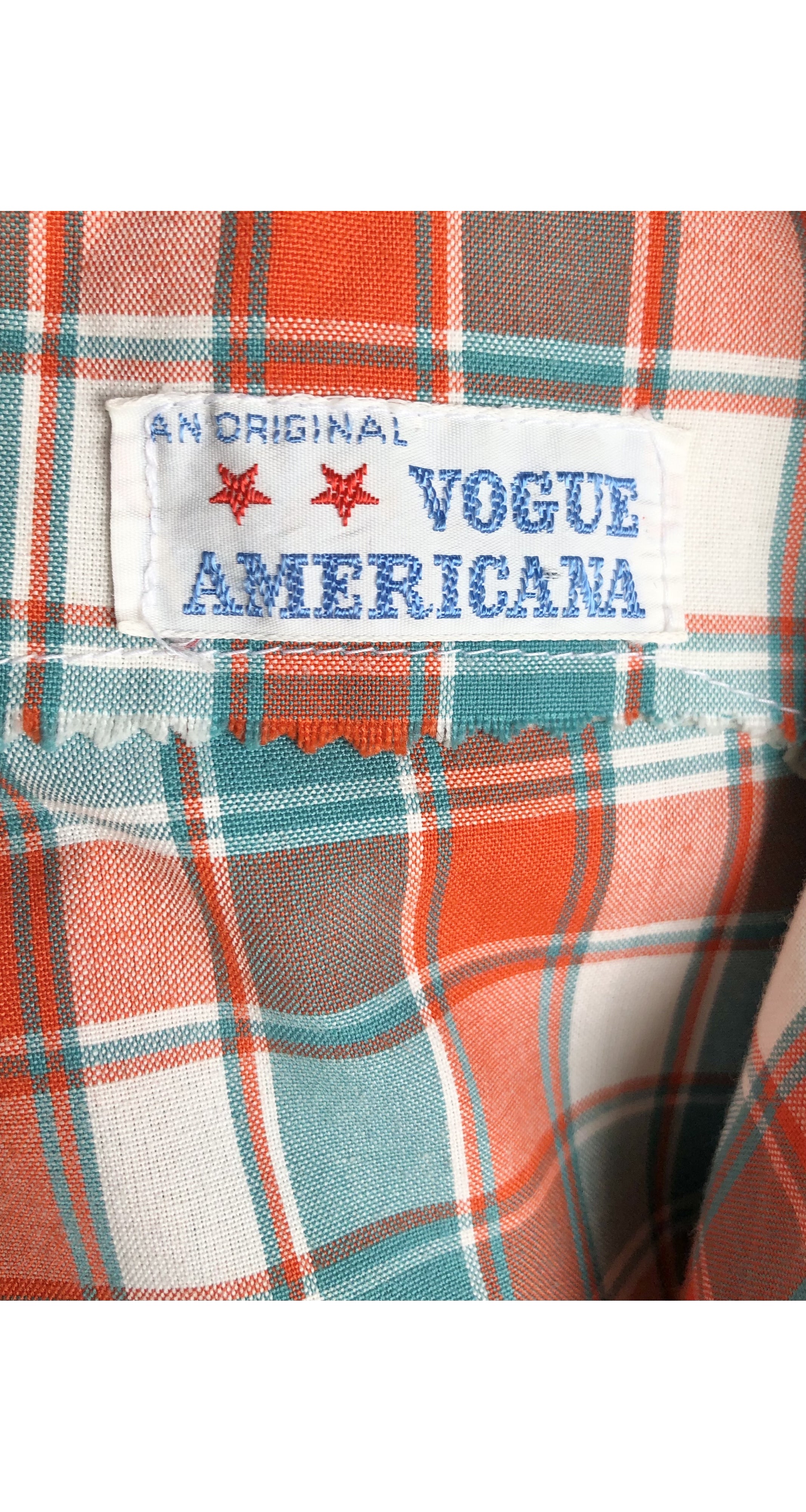 1970s Blue & Orange Plaid Collared Jumpsuit