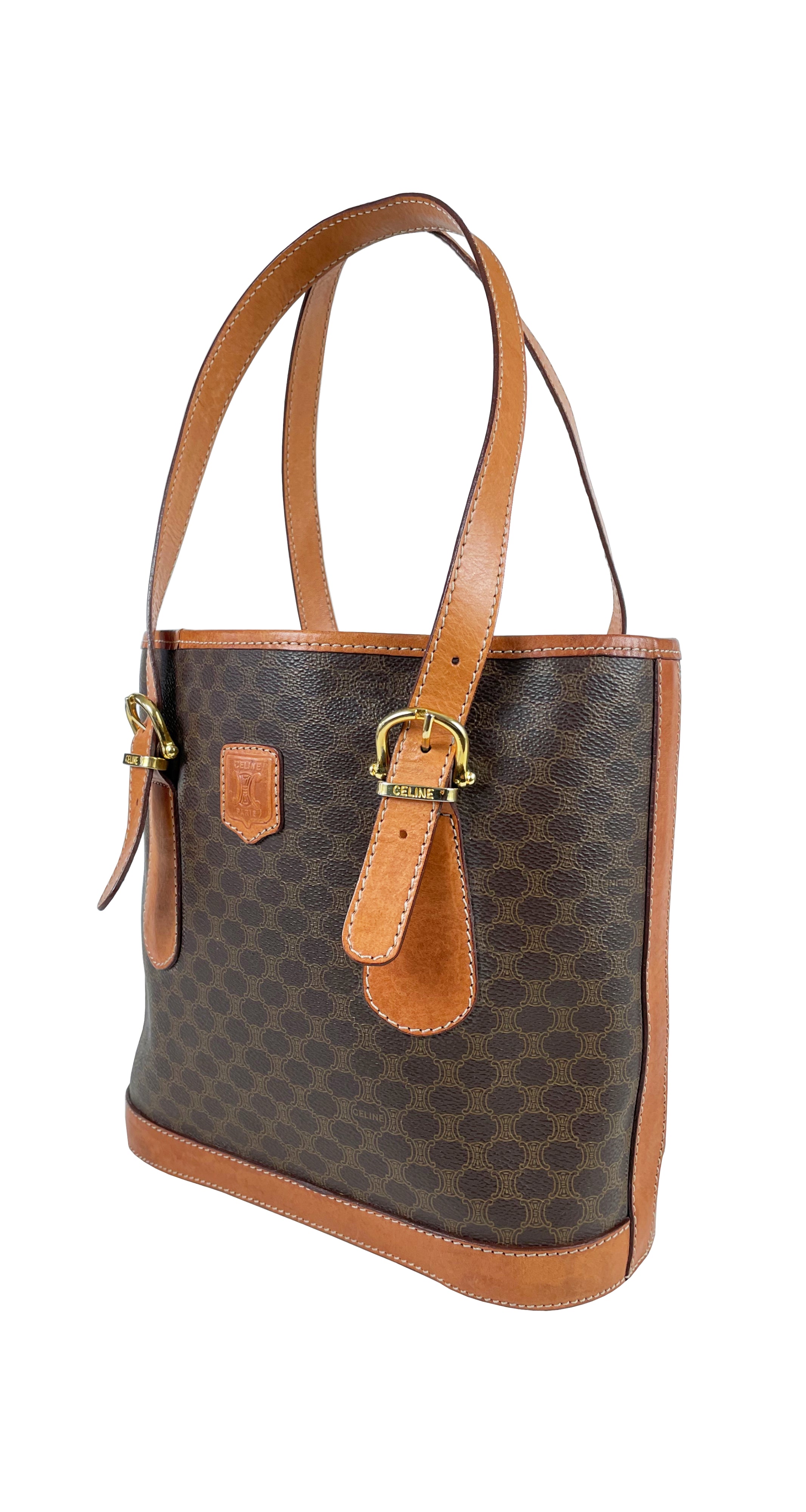1990s Macadam Brown Leather Shoulder Tote Bag