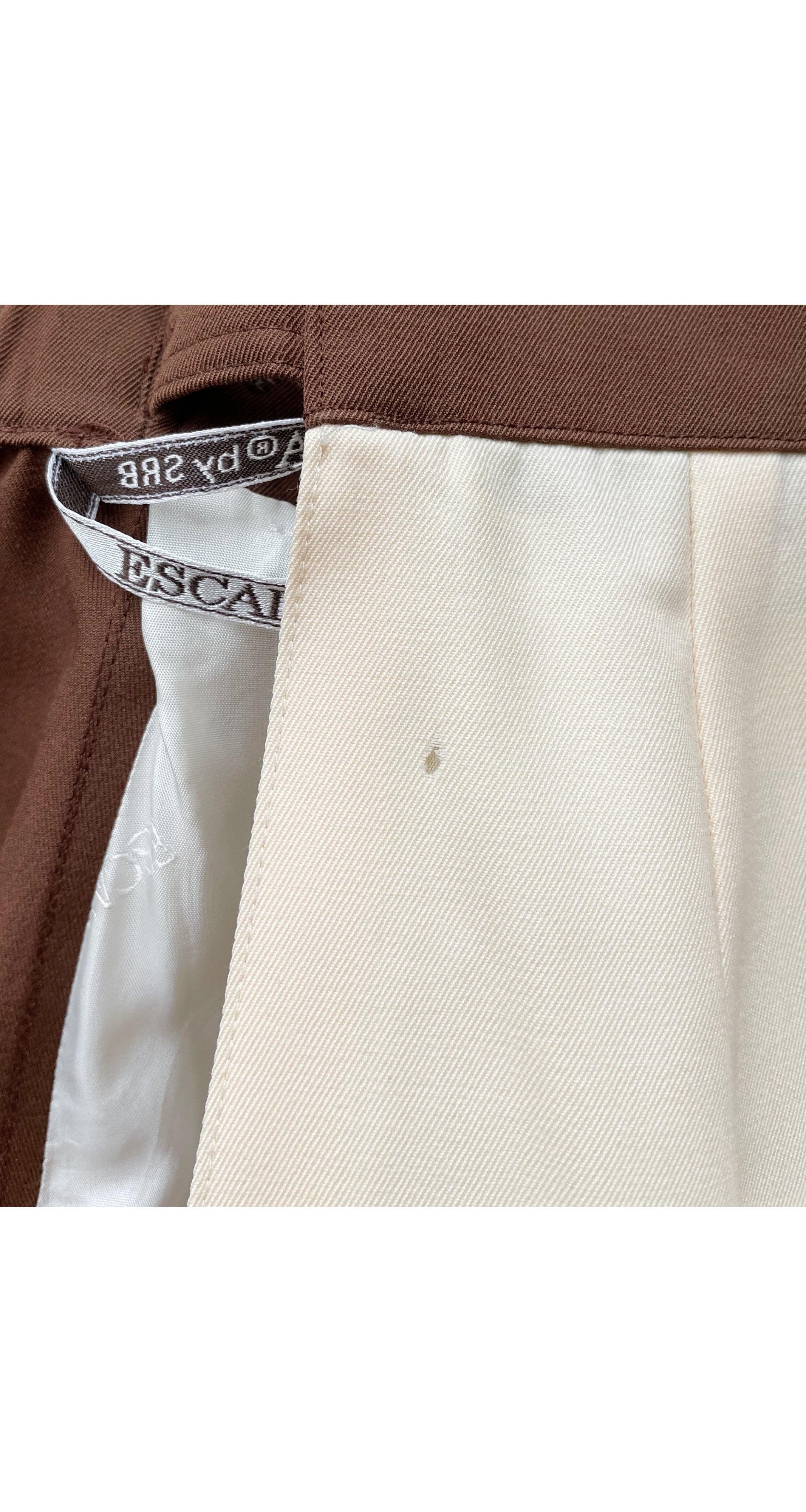 1980s Brown & Cream Color Block Wool Wrap Skirt