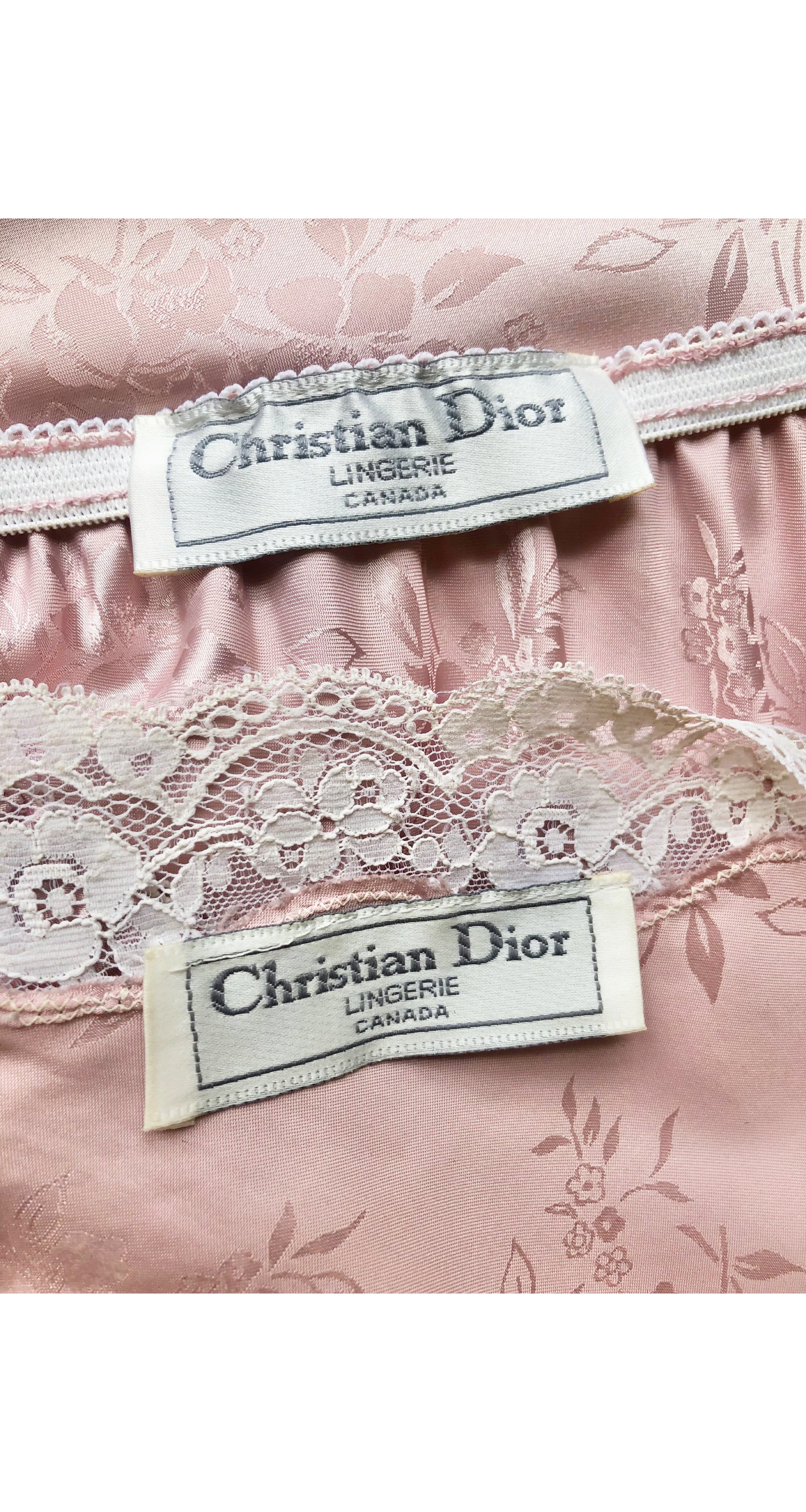 1980s Pink Jacquard Lace Trim Lingerie Set