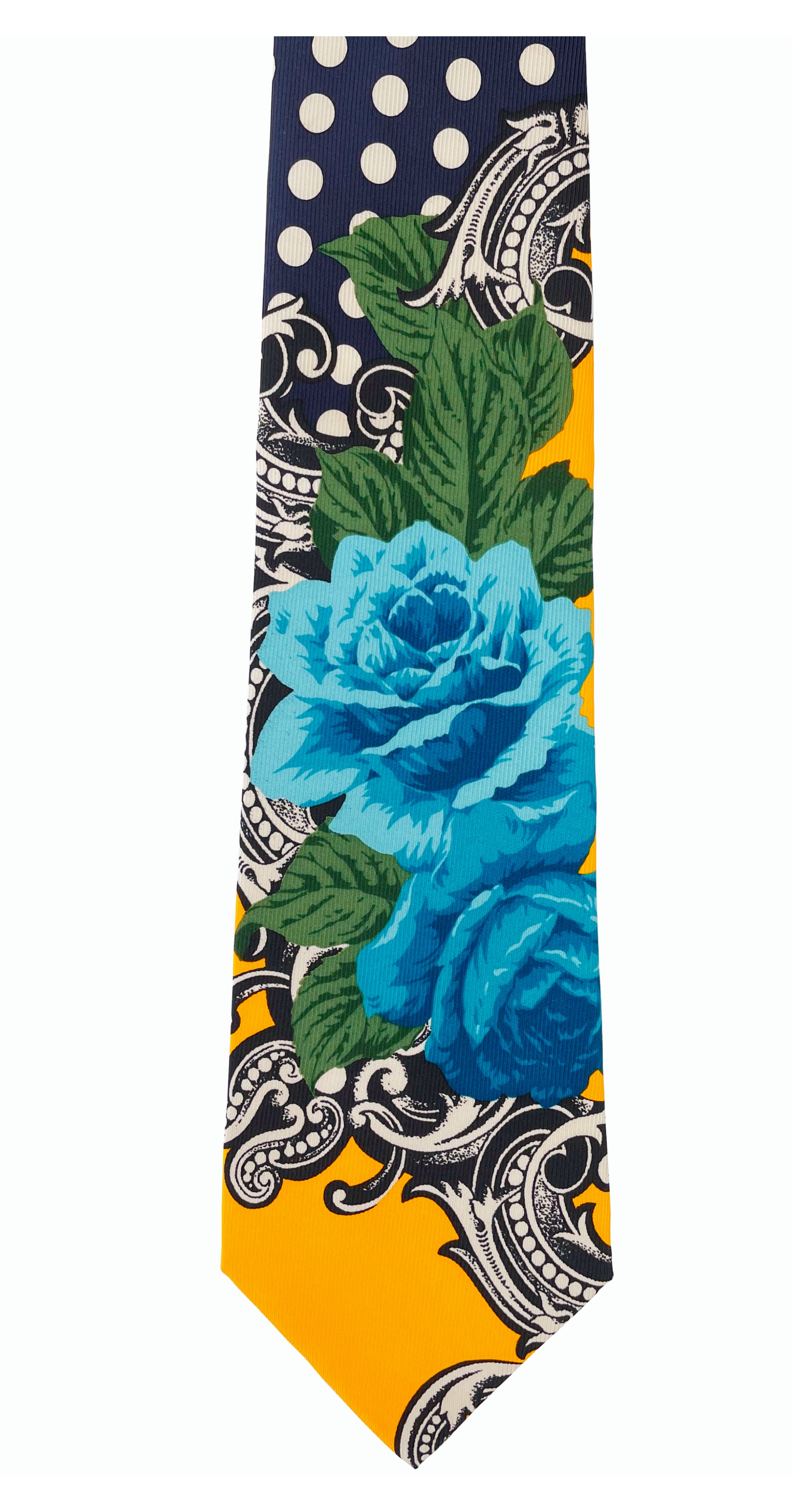 1990s Blue Rose Polka Dot Silk Necktie