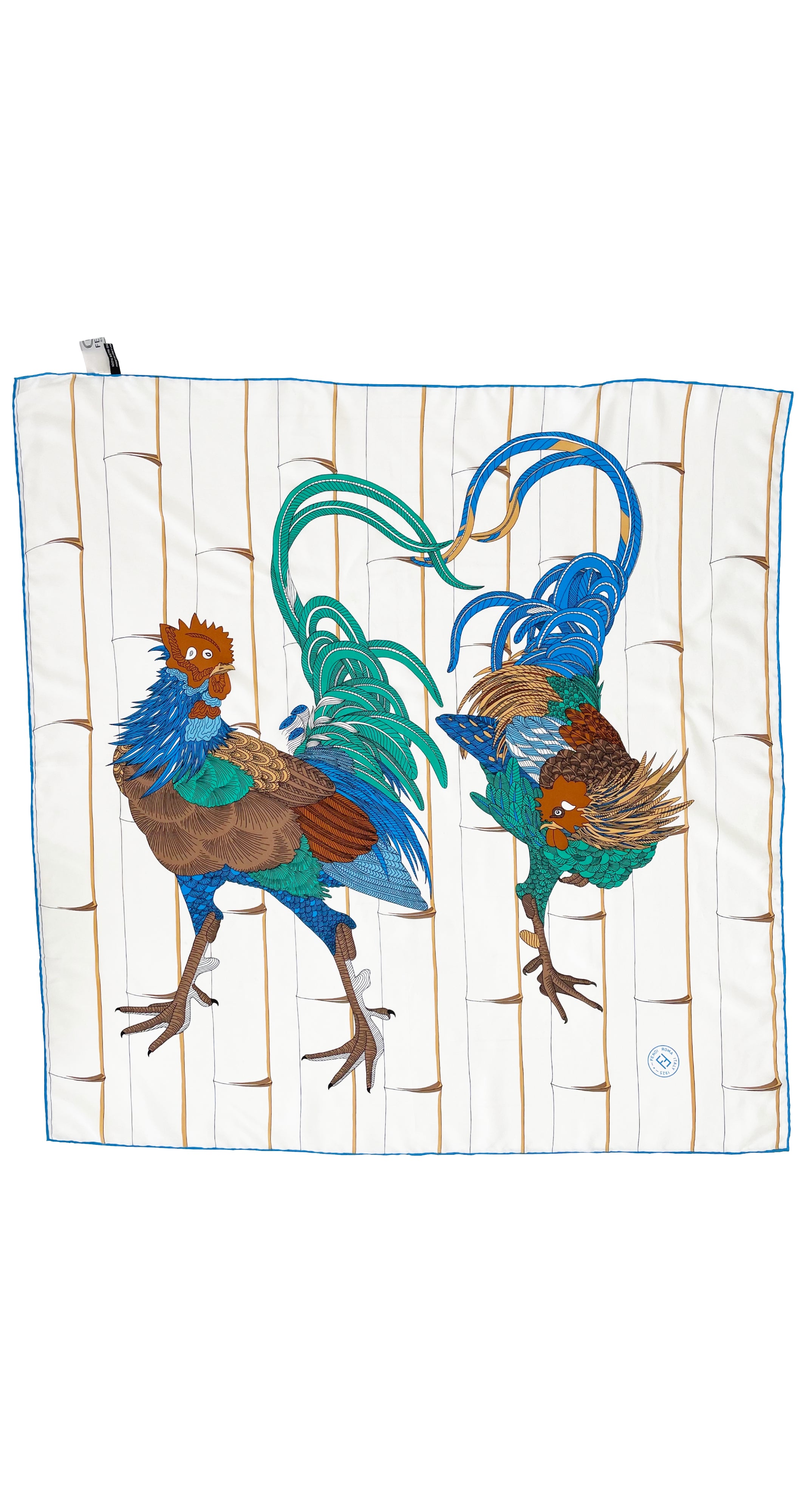 1970s Rooster Print White Silk Scarf