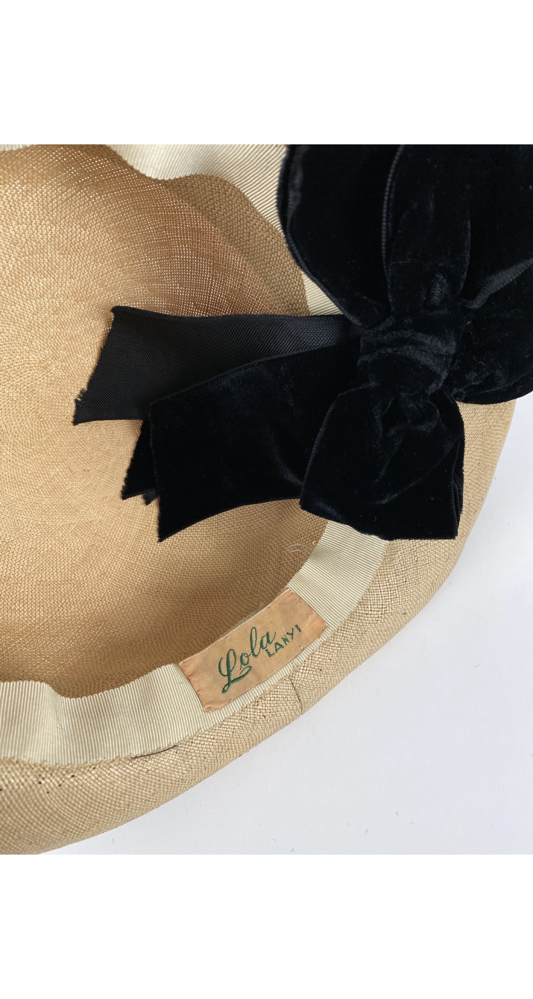 1940s Straw & Black Velvet Hat