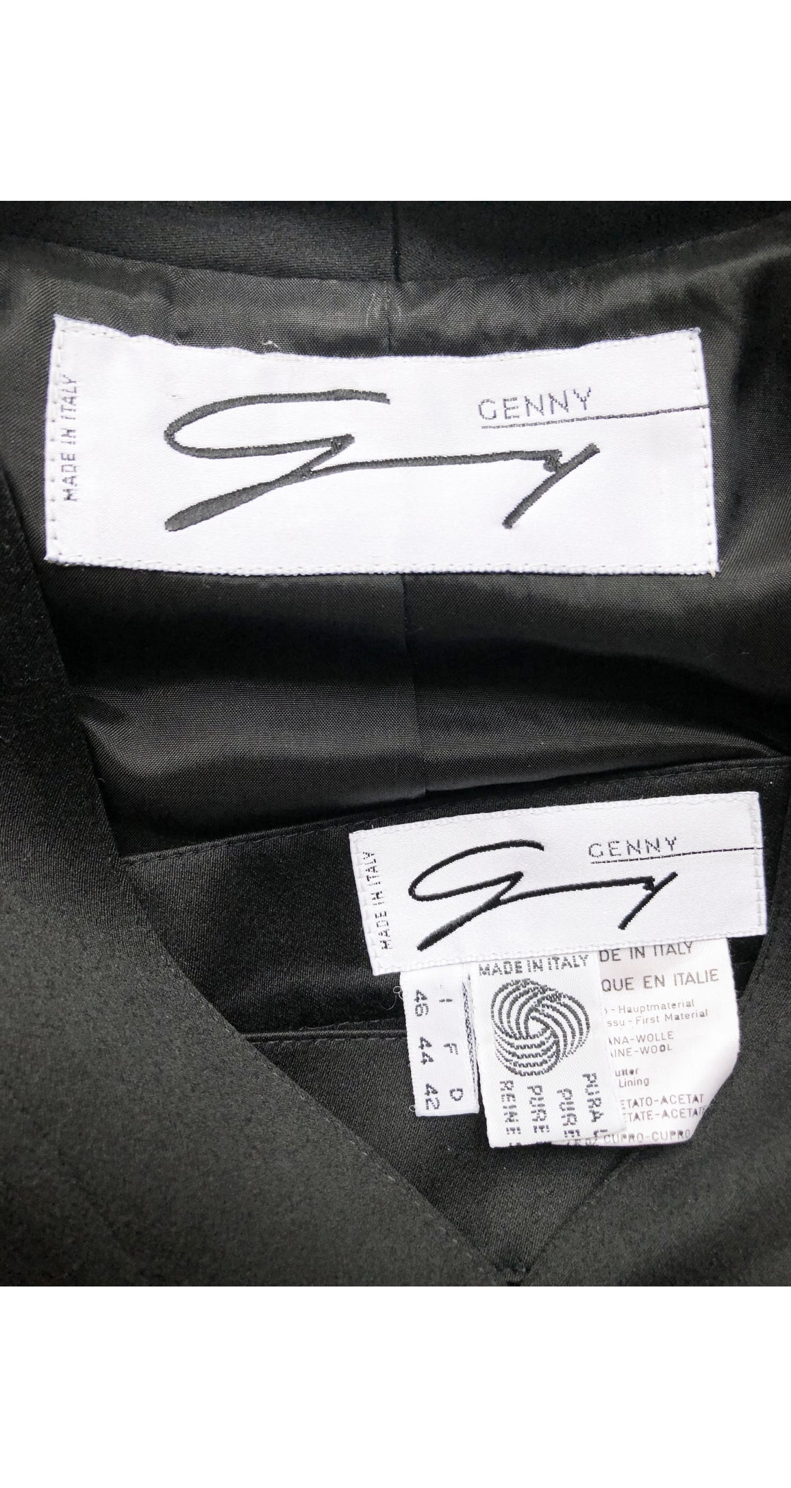 1990s Black Wool Leather Trim Skirt Suit