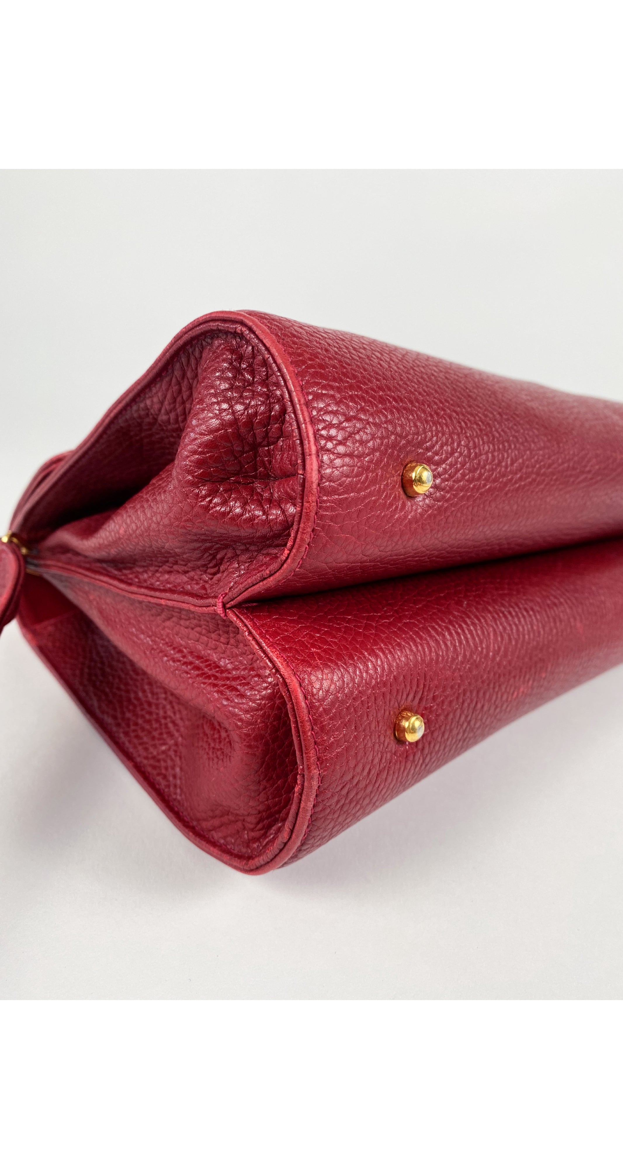 1990s Dark Red Leather Buckle Crossbody Bag