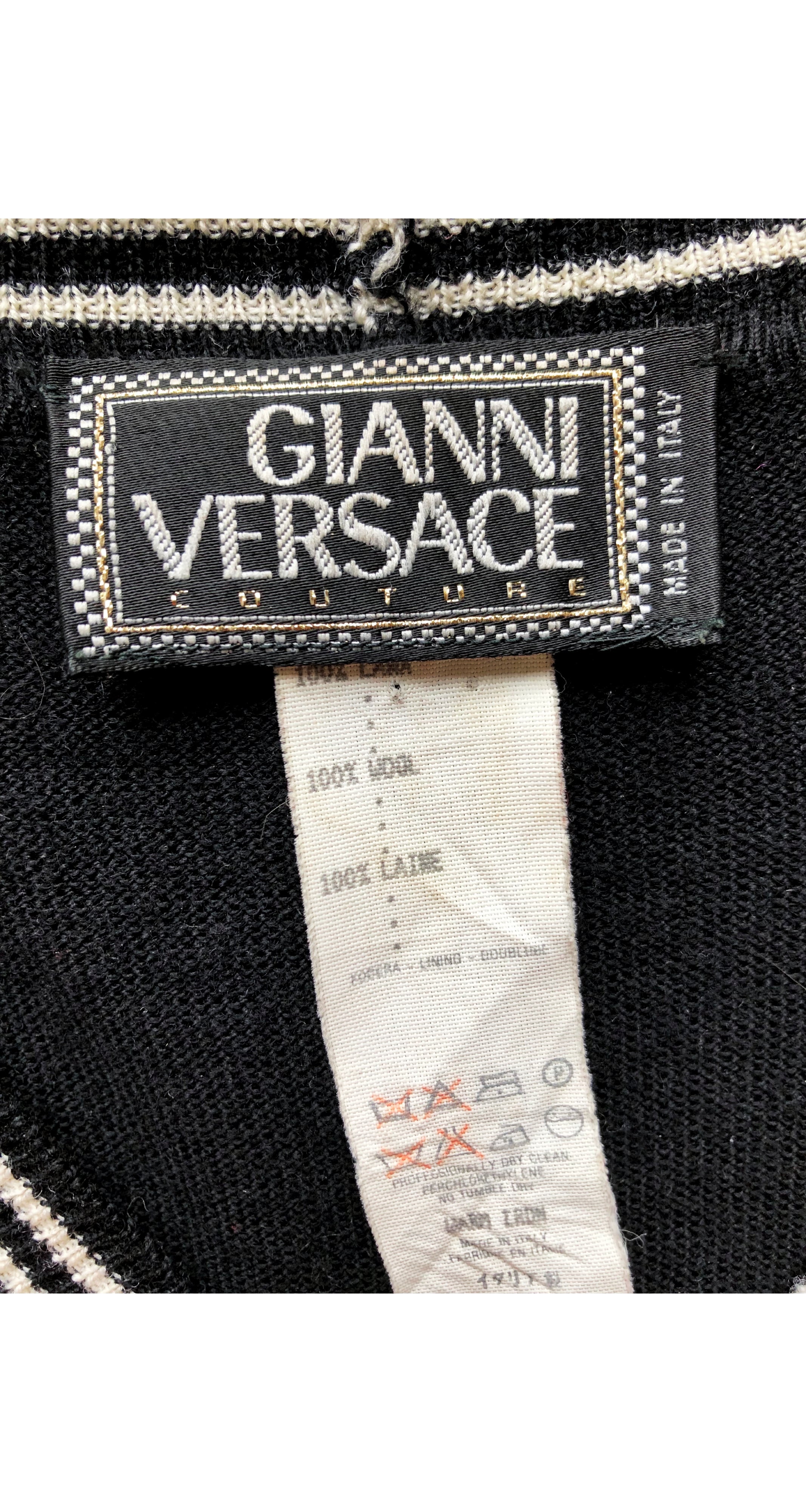 1990s Medusa Button Black & Cream Wool Cardigan