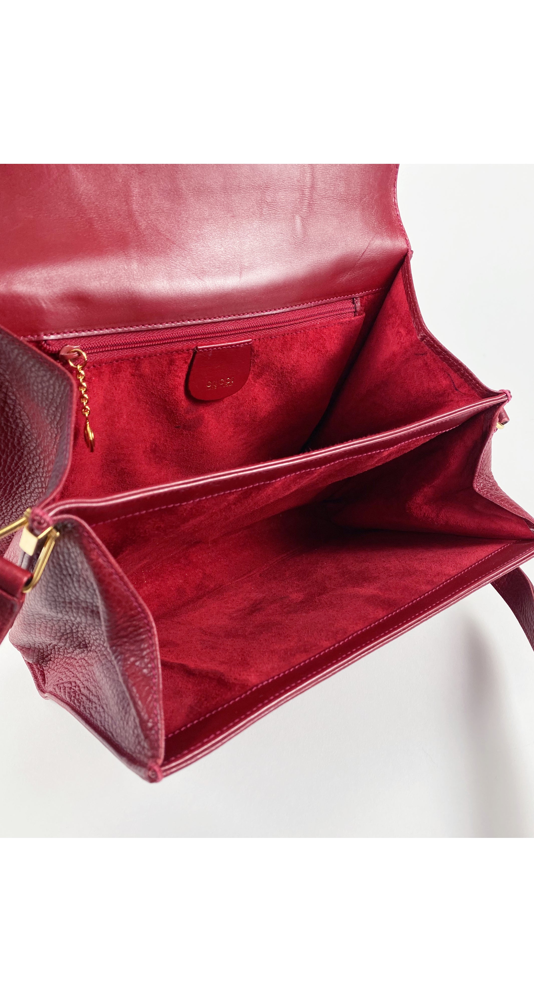 1990s Dark Red Leather Buckle Crossbody Bag