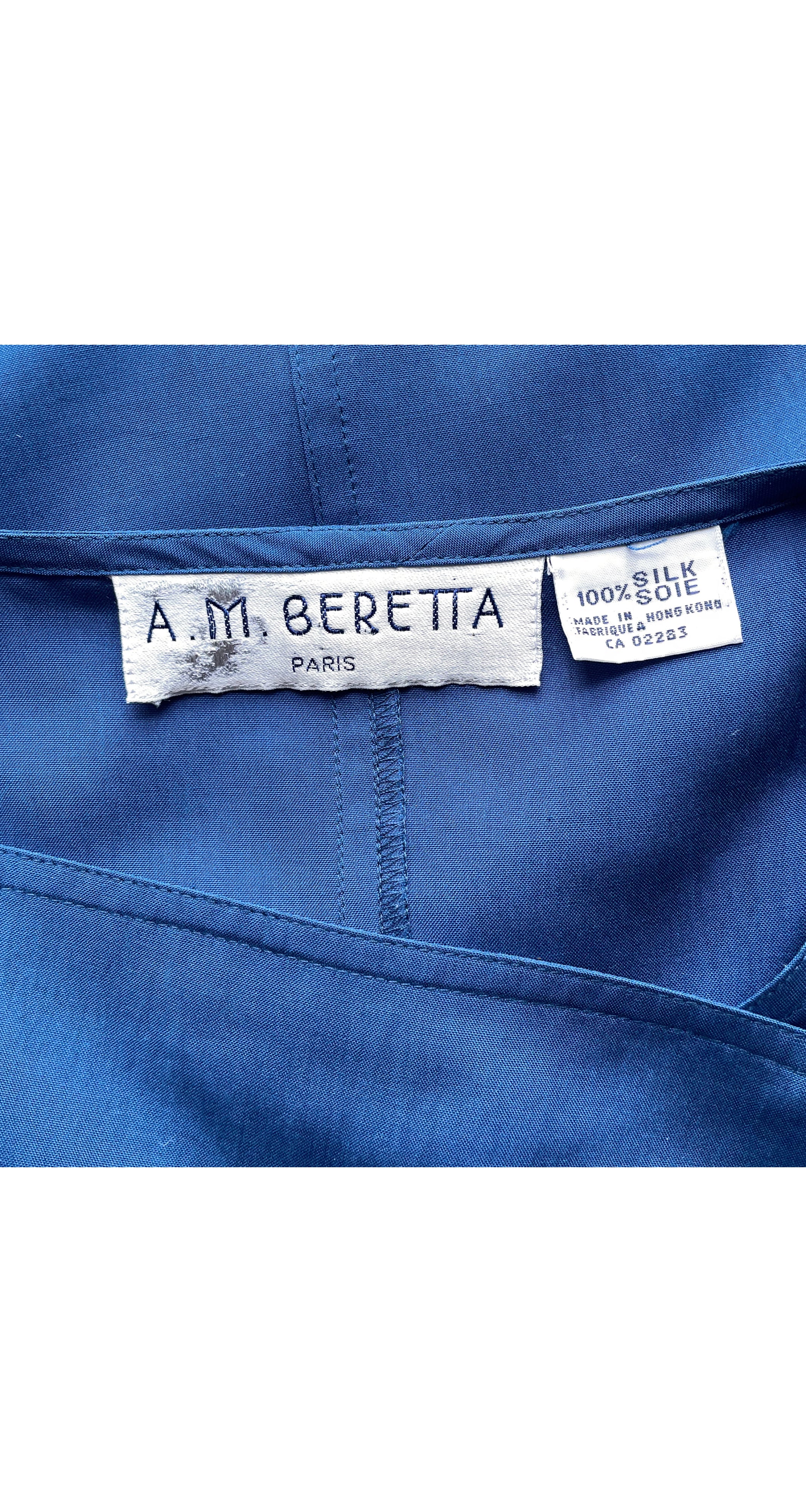 1980s Blue Silk Handkerchief Neck Sack Dress