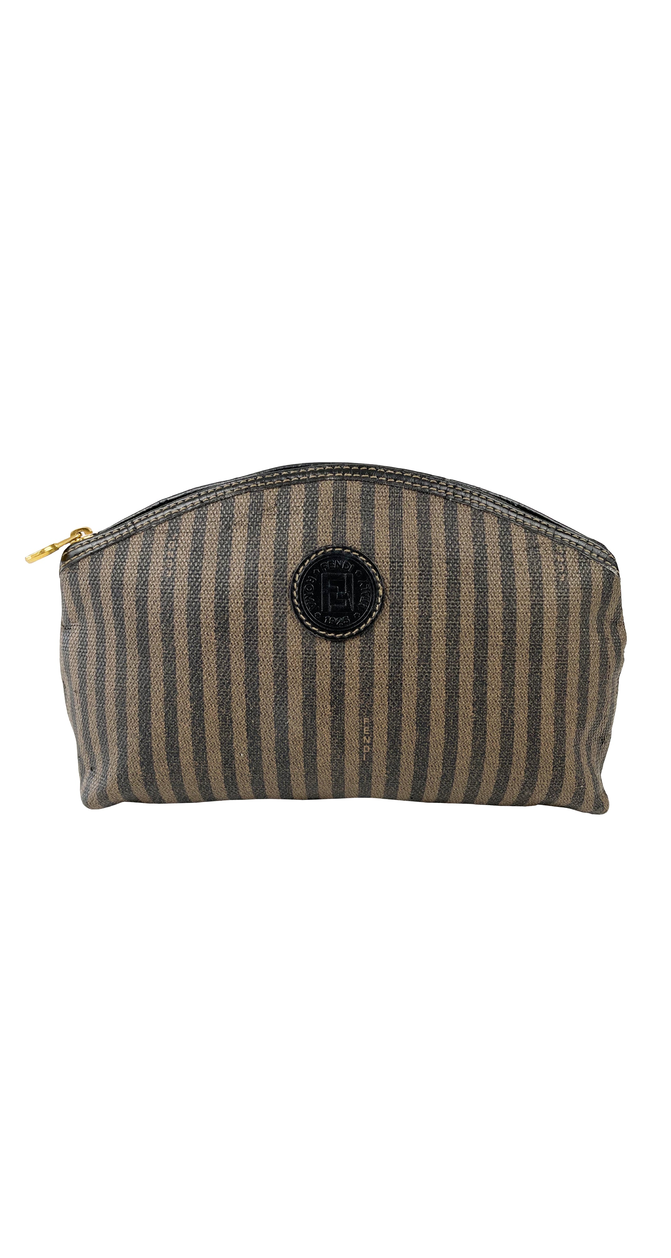 1980s Pequin Striped Brown Cosmetic Bag