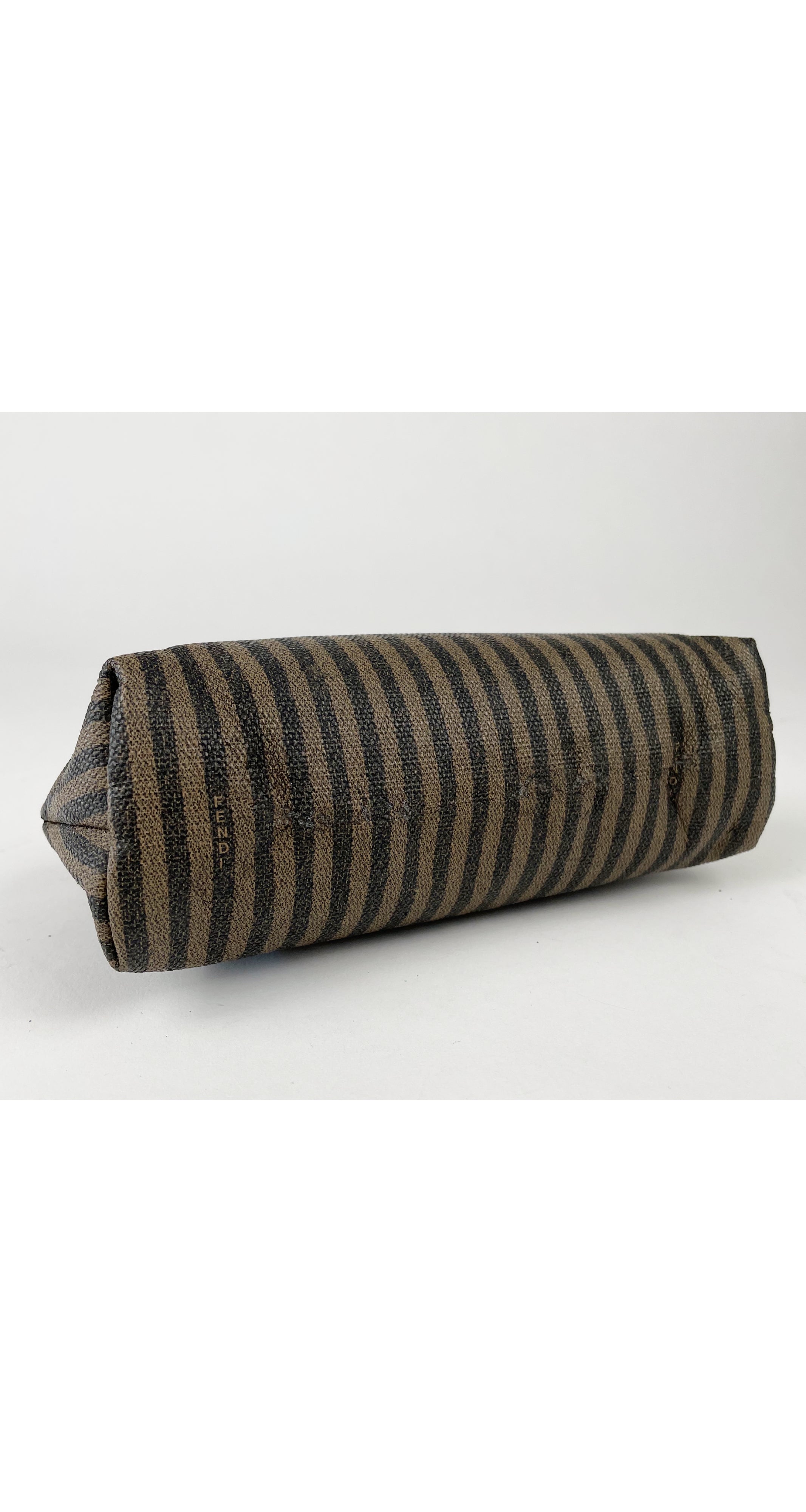 1980s Pequin Striped Brown Cosmetic Bag