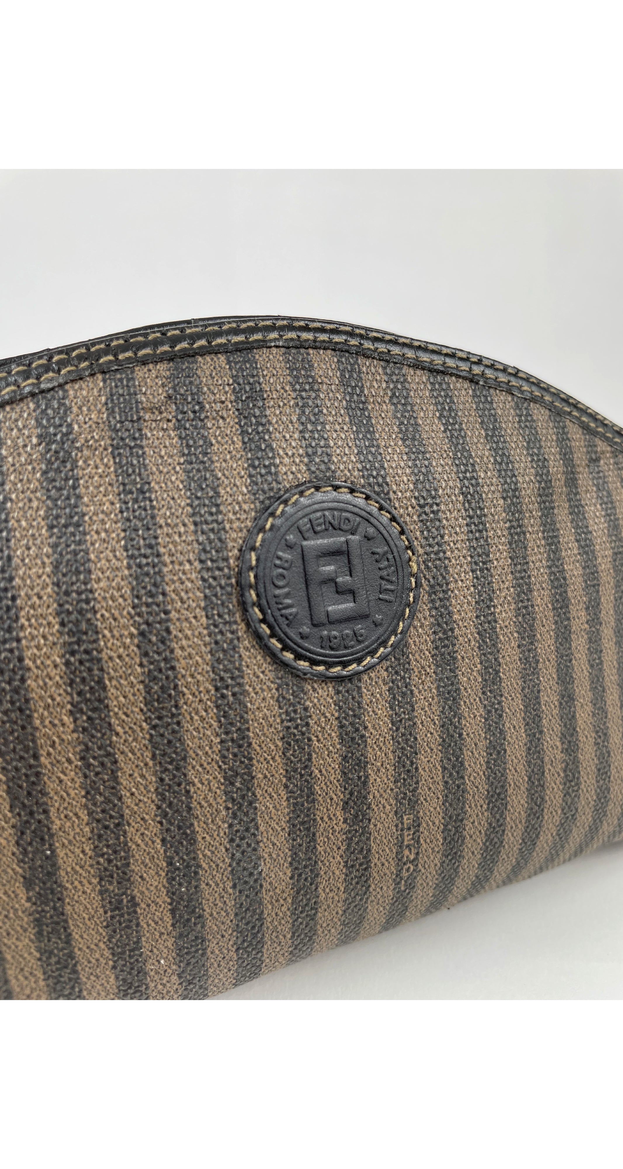 1980s Pequin Striped Brown Cosmetic Bag