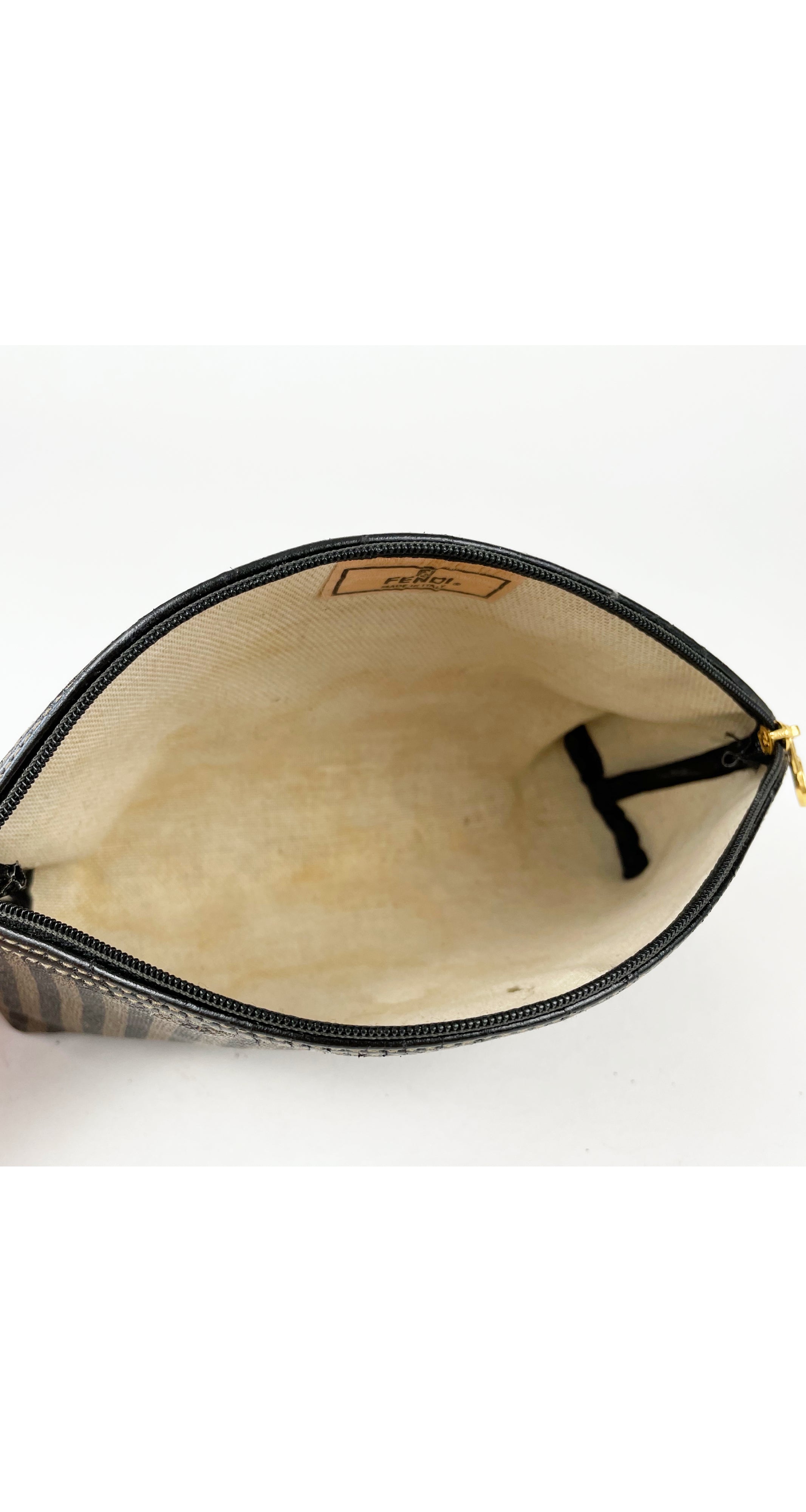 1980s Pequin Striped Brown Cosmetic Bag