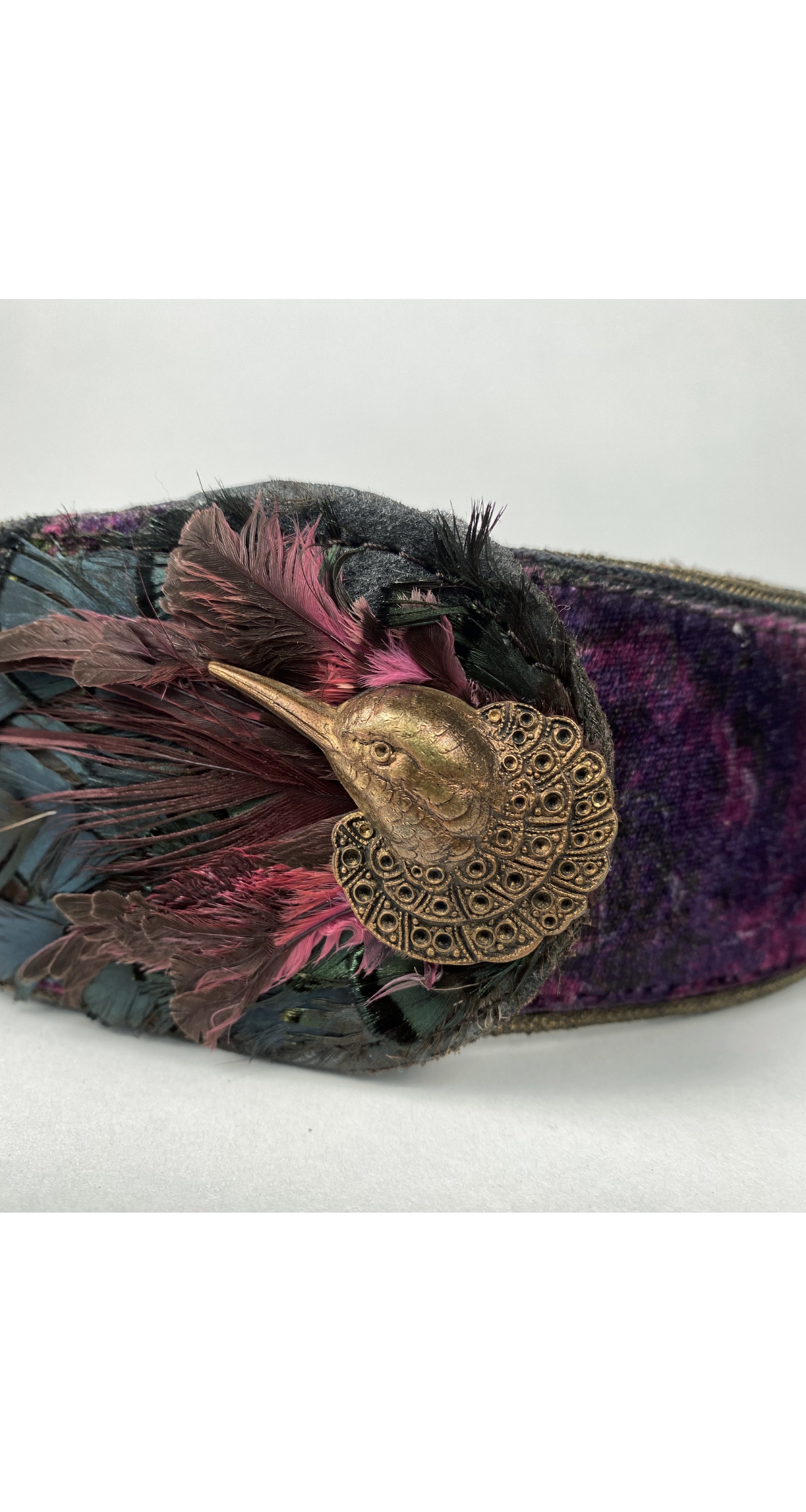 1981 Documented Hummingbird Feather Floral Velvet Belt