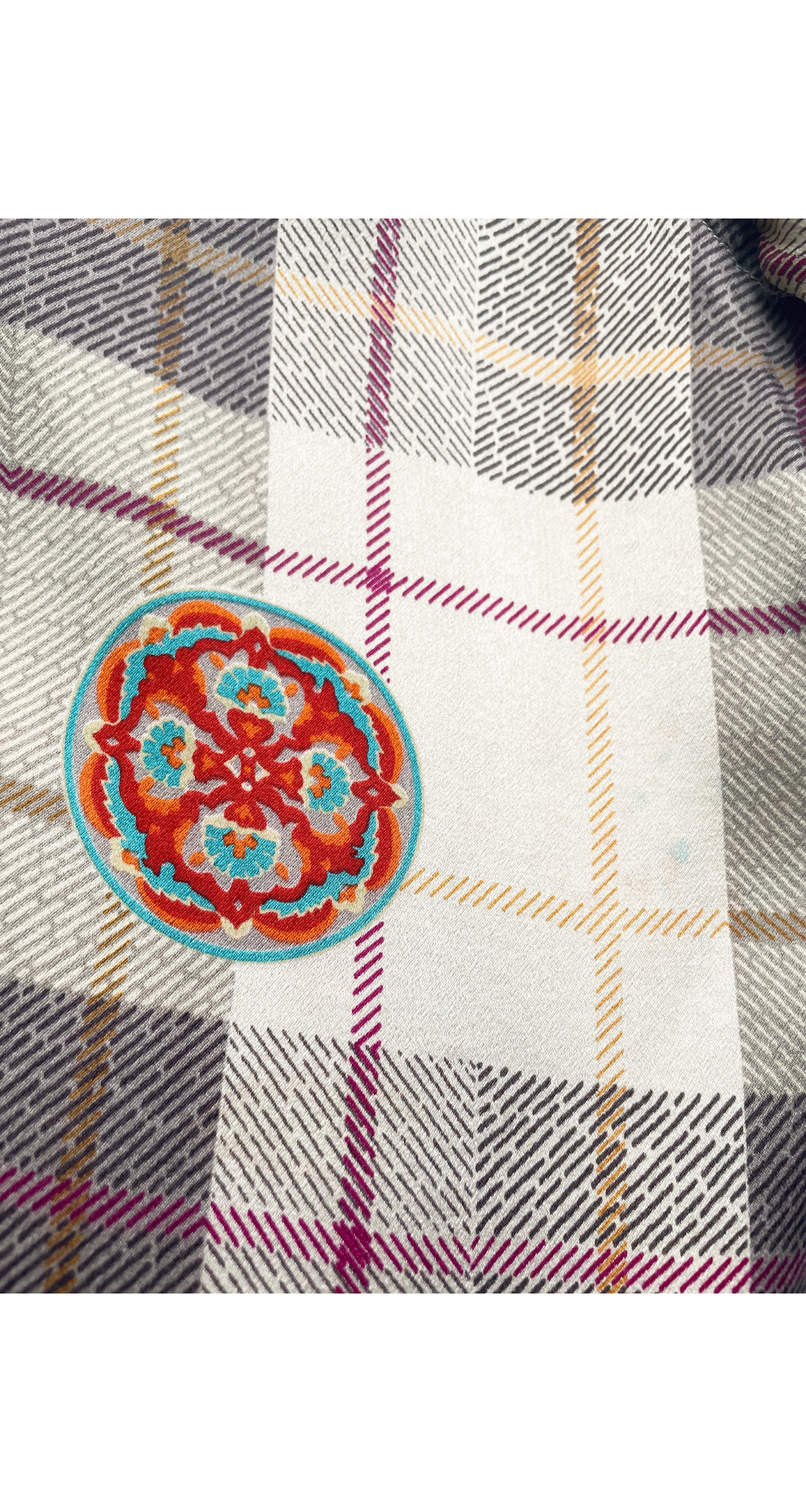 1980s Beige Plaid Silk Blouse & Pleated Skirt Set