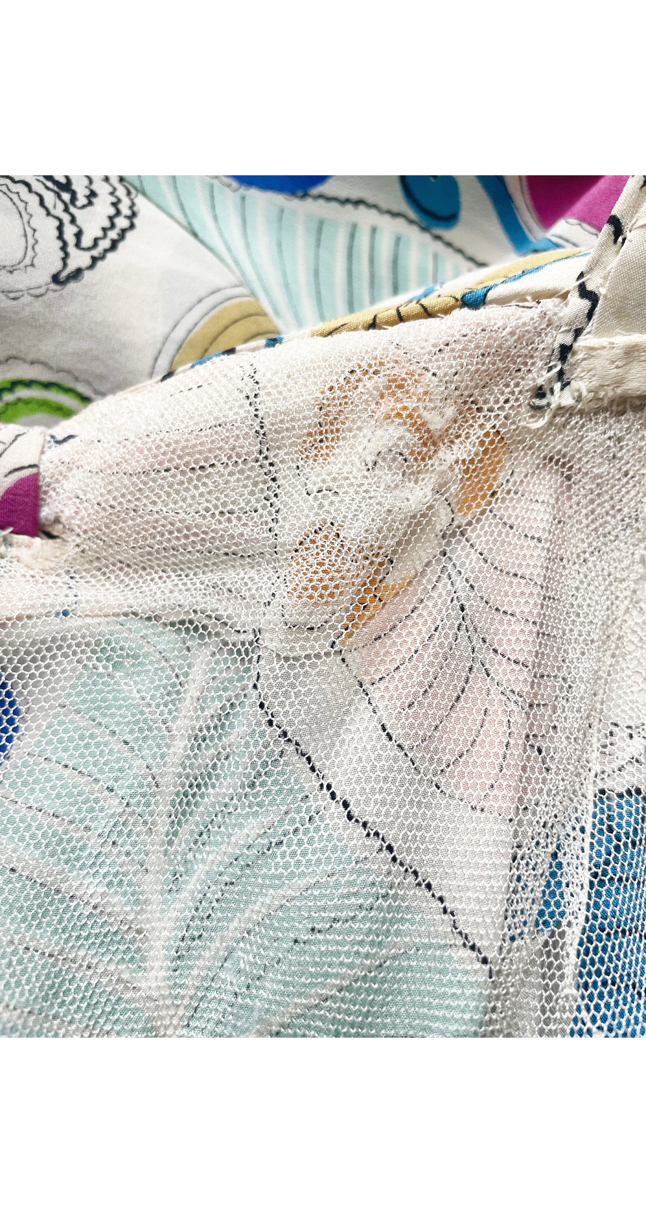 1930s Feather Plume Novelty Print Silk Evening Gown