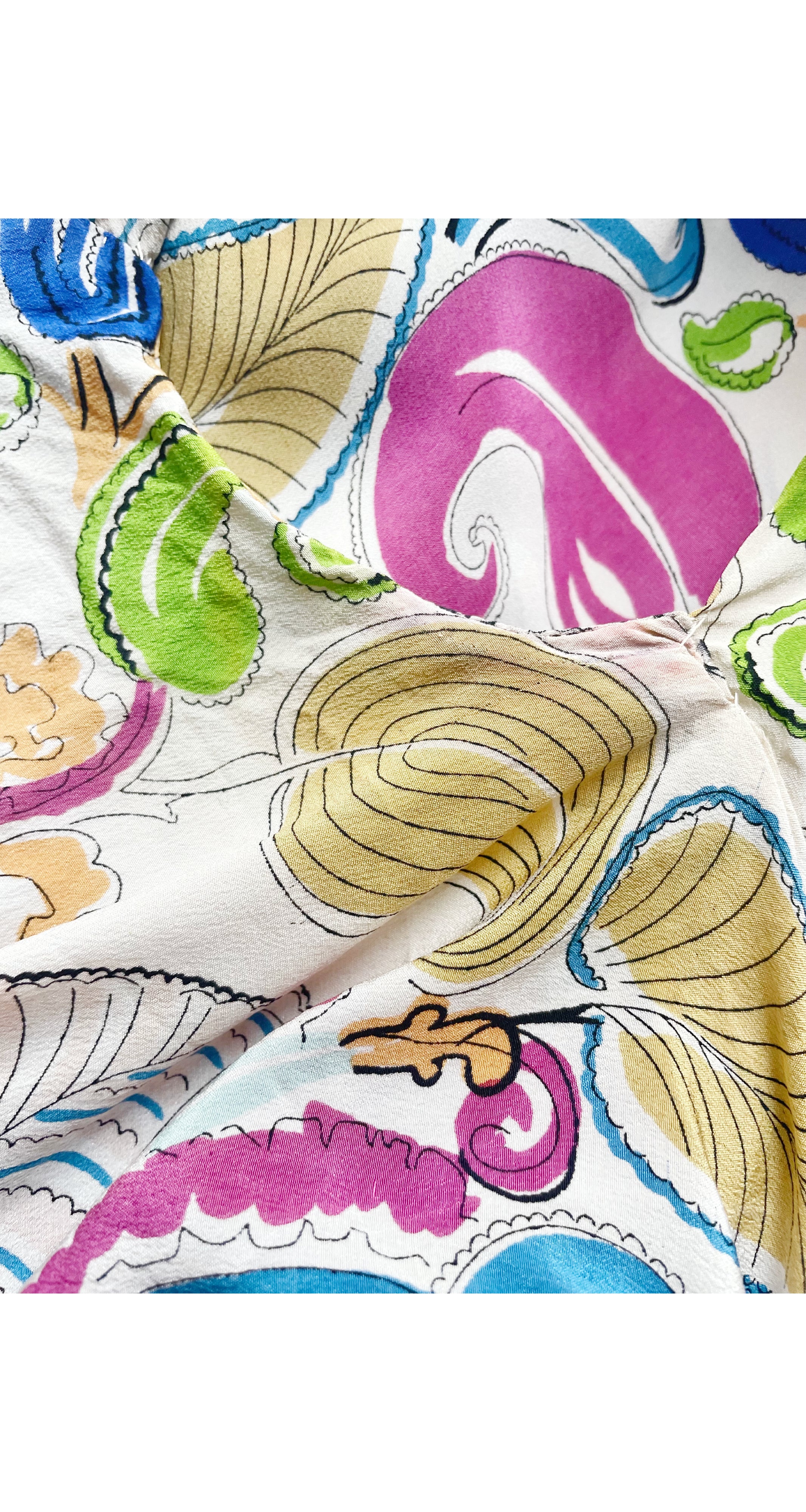 1930s Feather Plume Novelty Print Silk Evening Gown