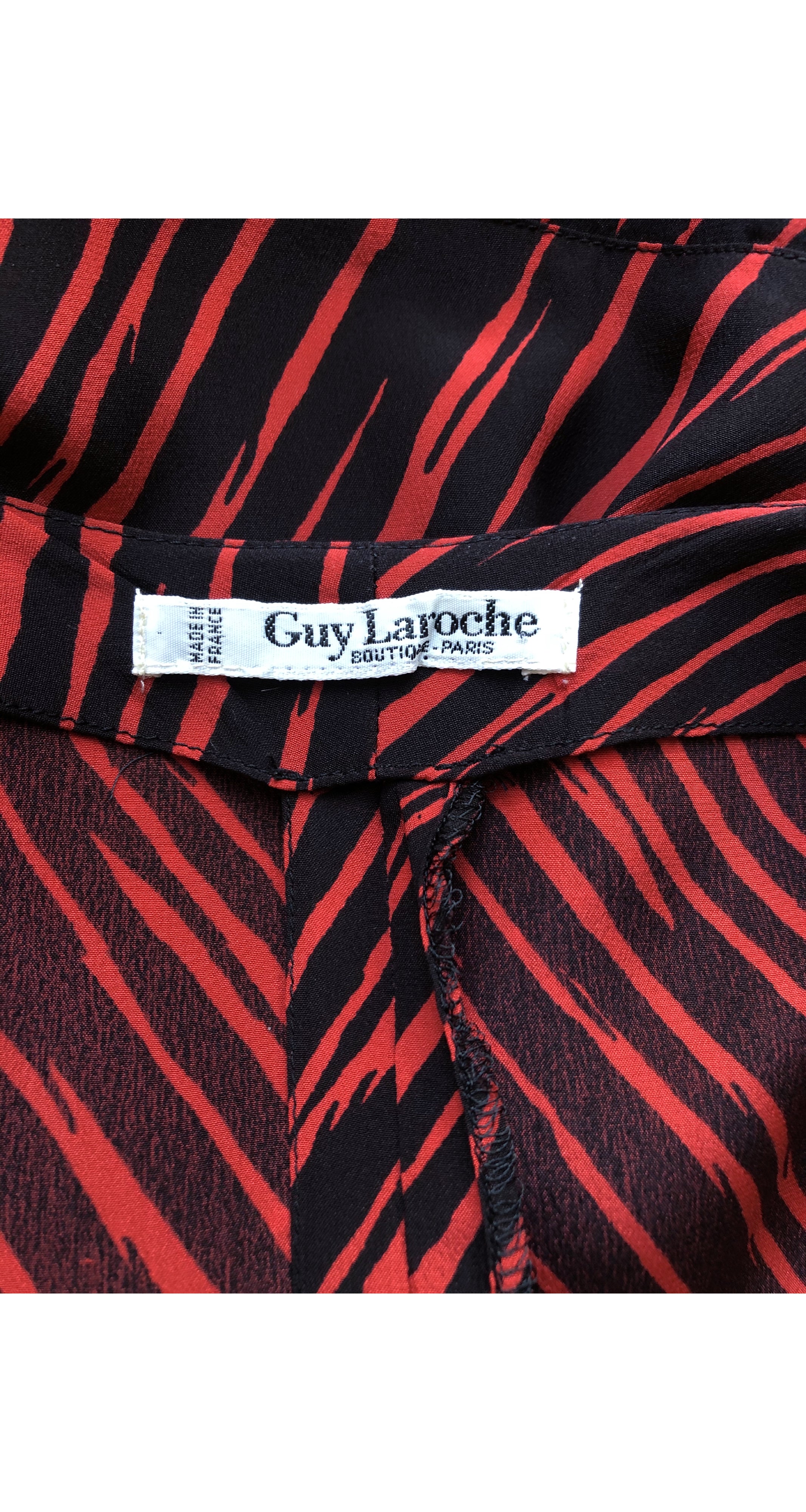 1989-90 F/W Runway Black & Red Striped Silk Wrap-Style Dress