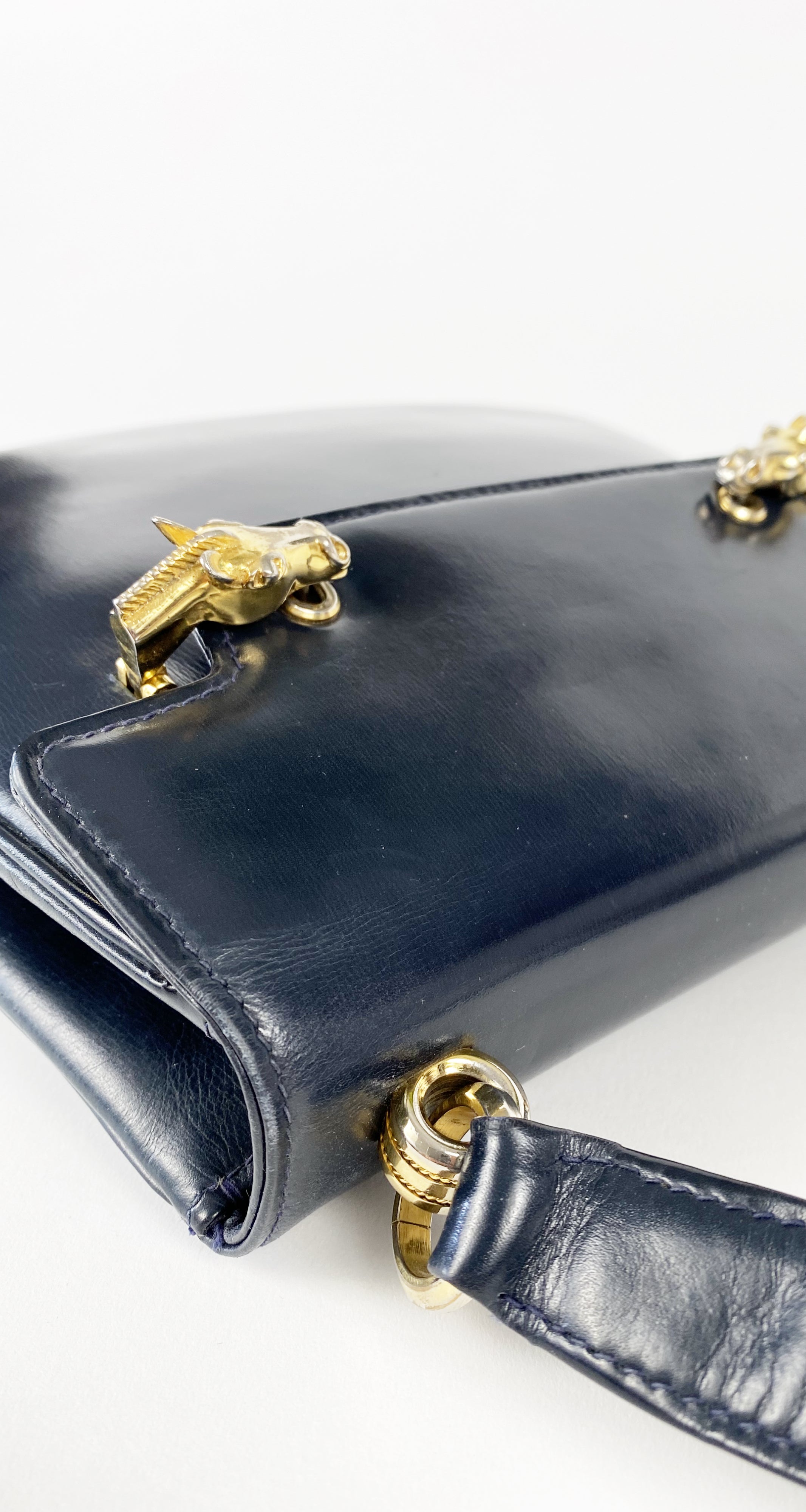 1960s Horsehead Clasp Navy Leather Handbag