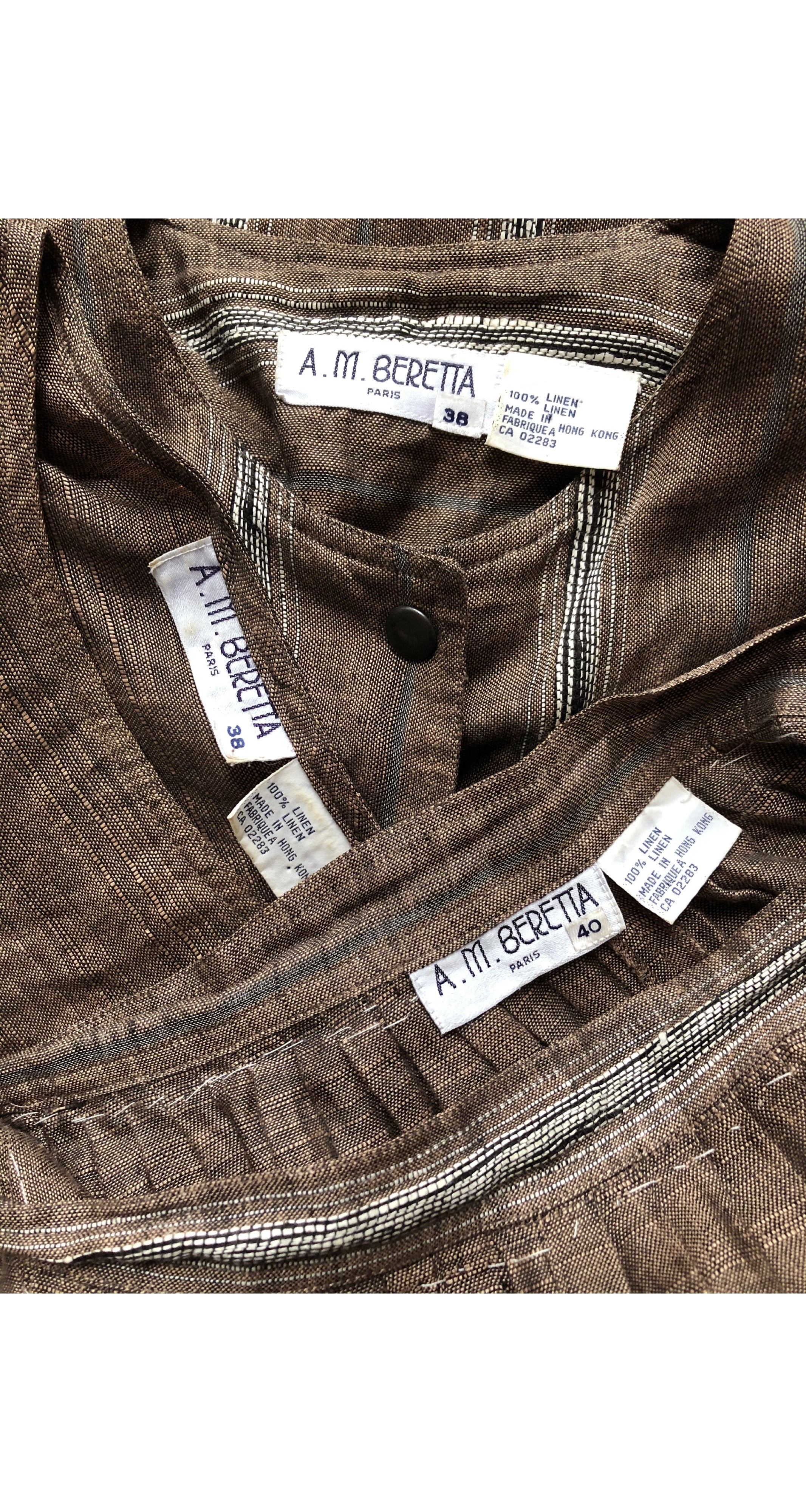 1980s Brown Linen Three-Piece Culottes Outfit