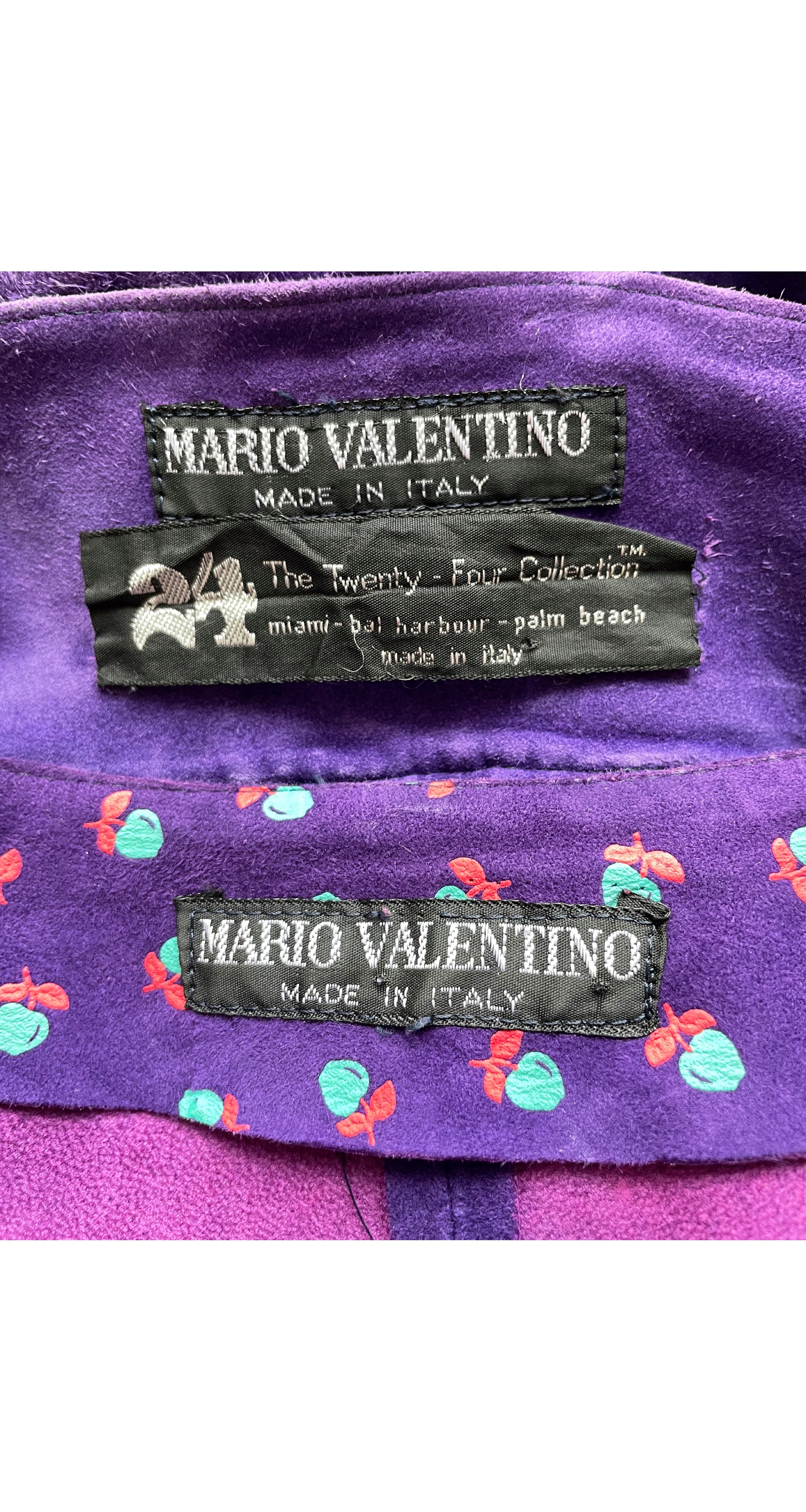 1982 S/S Apple Print Purple Suede Top & Shorts Set