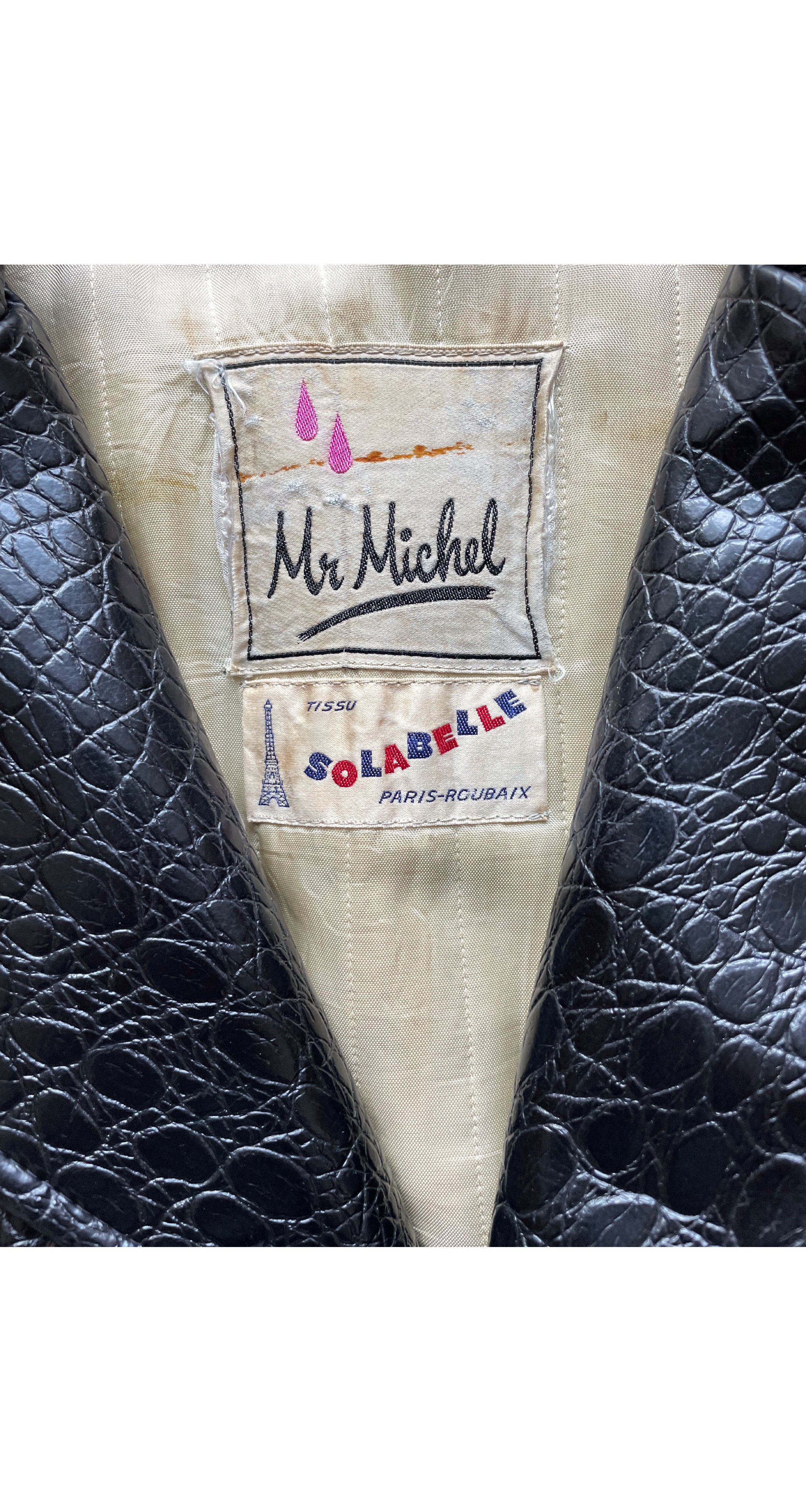 1970s Black Faux Crocodile Double-Breasted Trench Coat