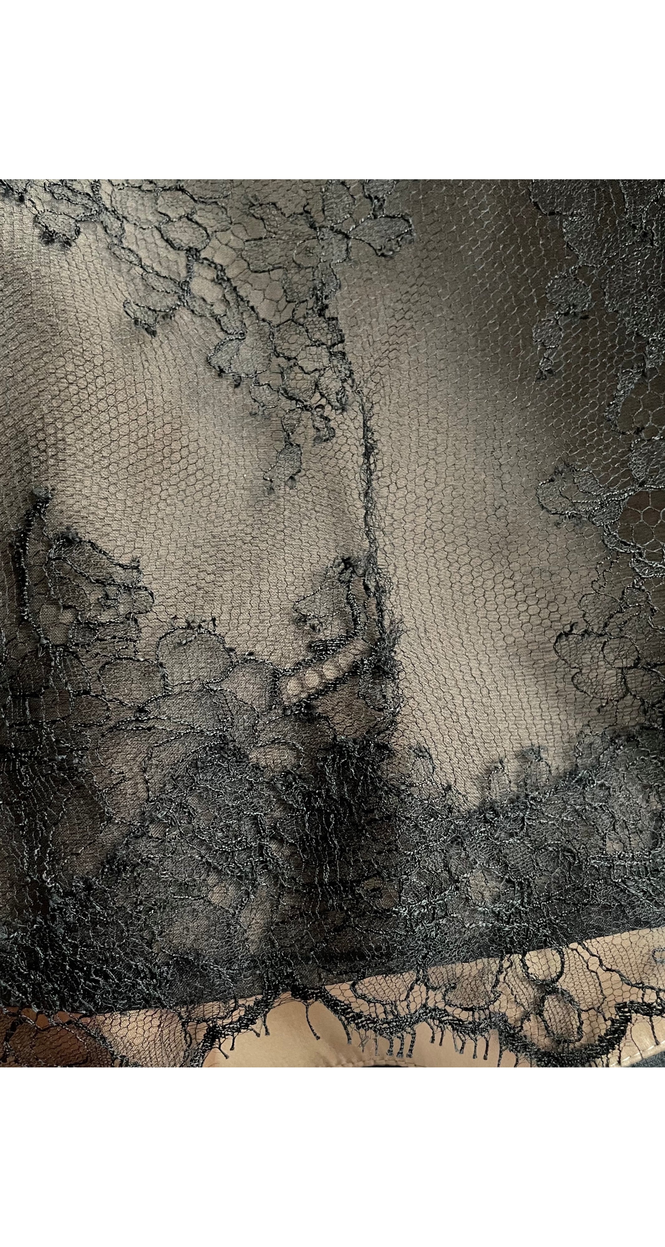 1980s Black Chantilly Lace & Silk Chiffon Three-Piece Outfit