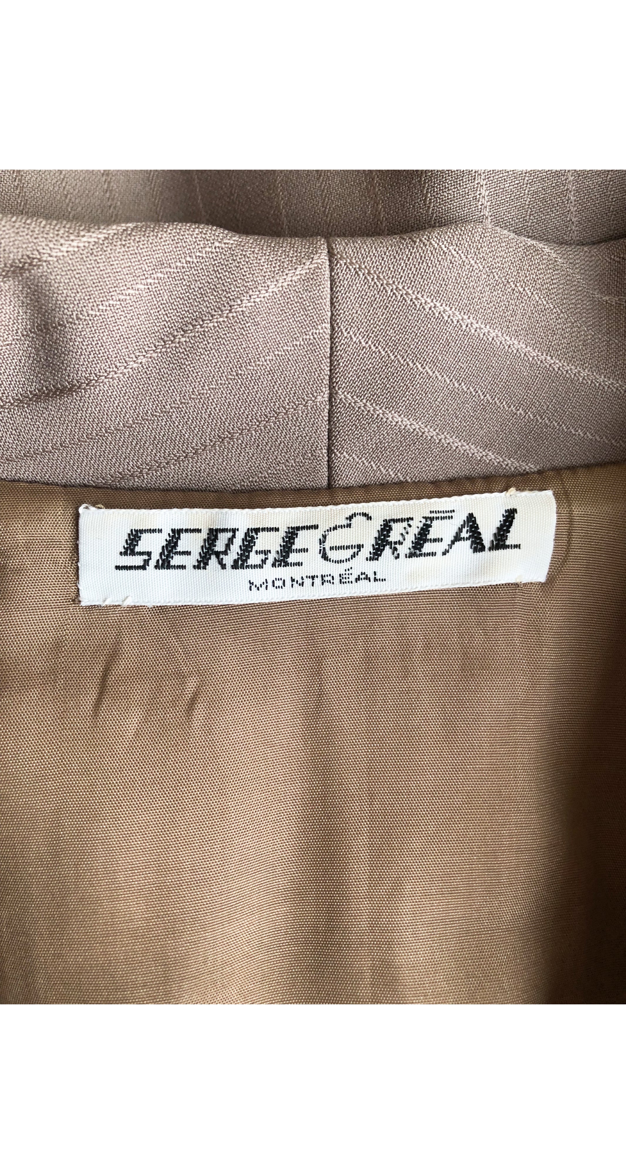 1980s Pinstripe Taupe Wool Shawl Collar Blazer