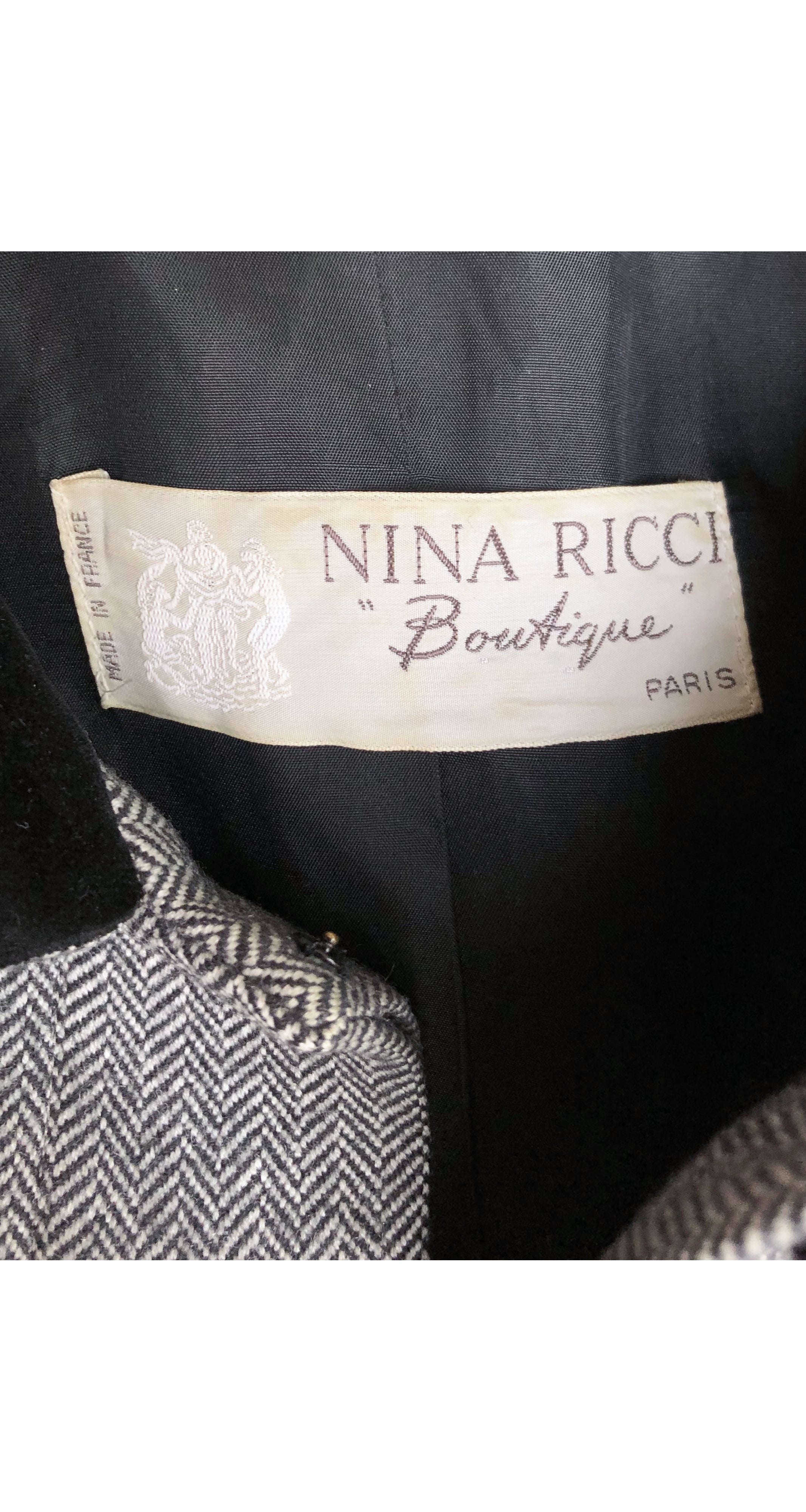 1980s Herringbone Wool Black Velvet Trim Jacket