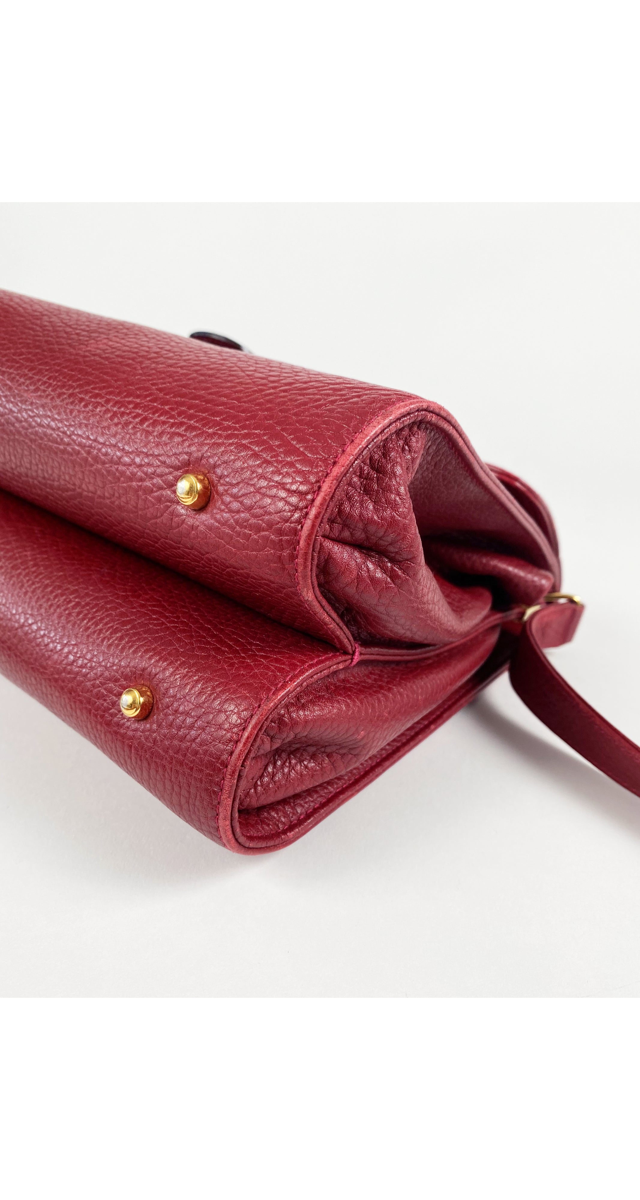 1990s Dark Red Leather Buckle Crossbody Bag