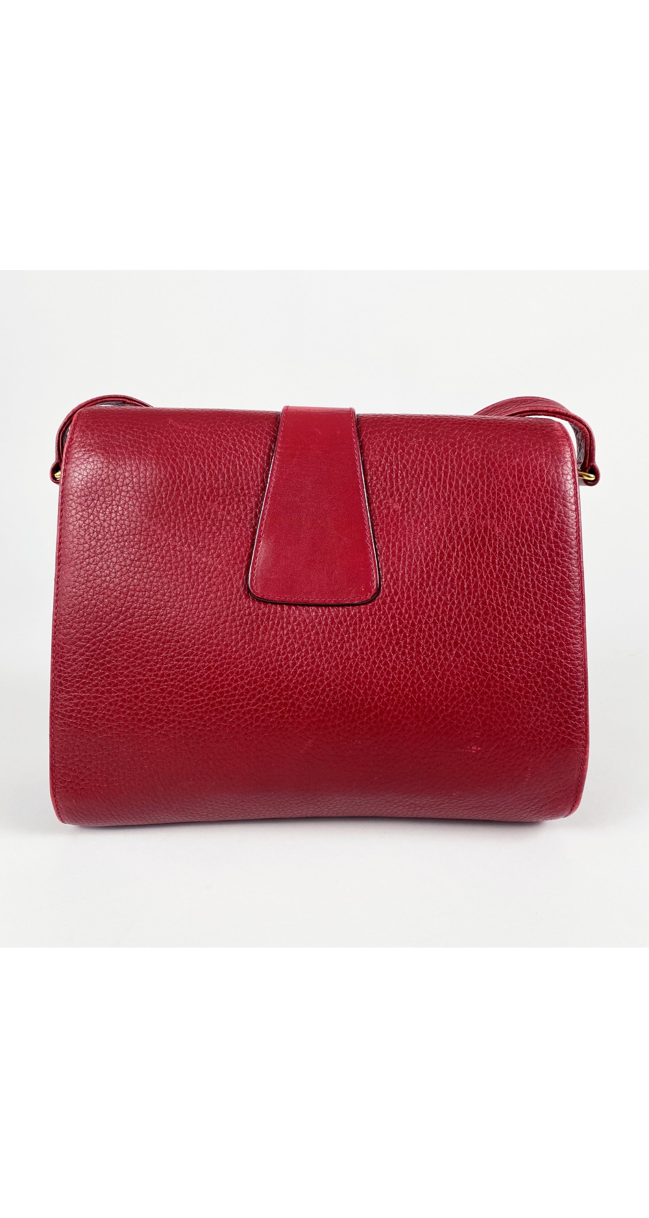 1990s Dark Red Leather Buckle Crossbody Bag