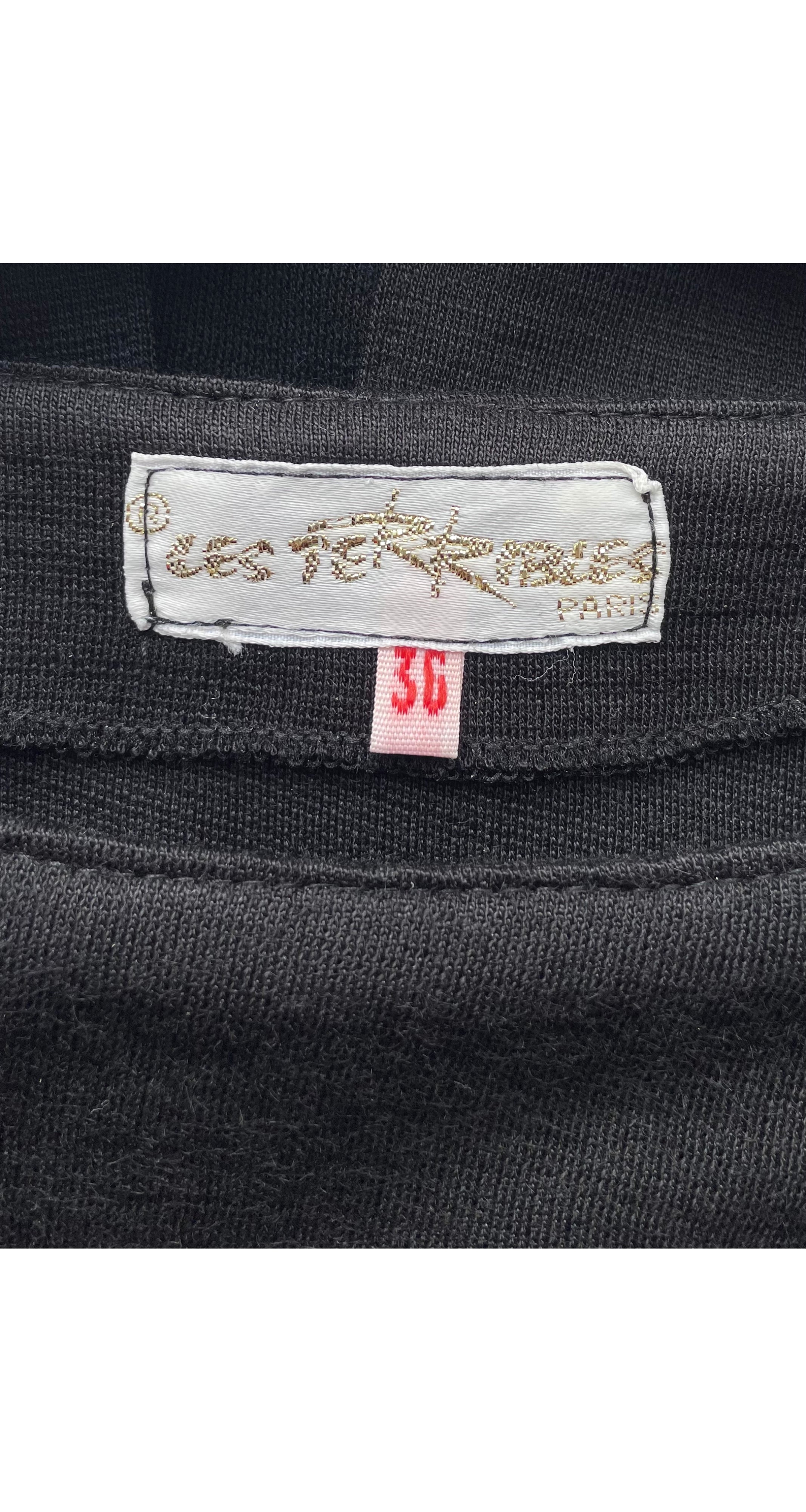 1980s Black Wool Jersey Silver Metal Zip Dress