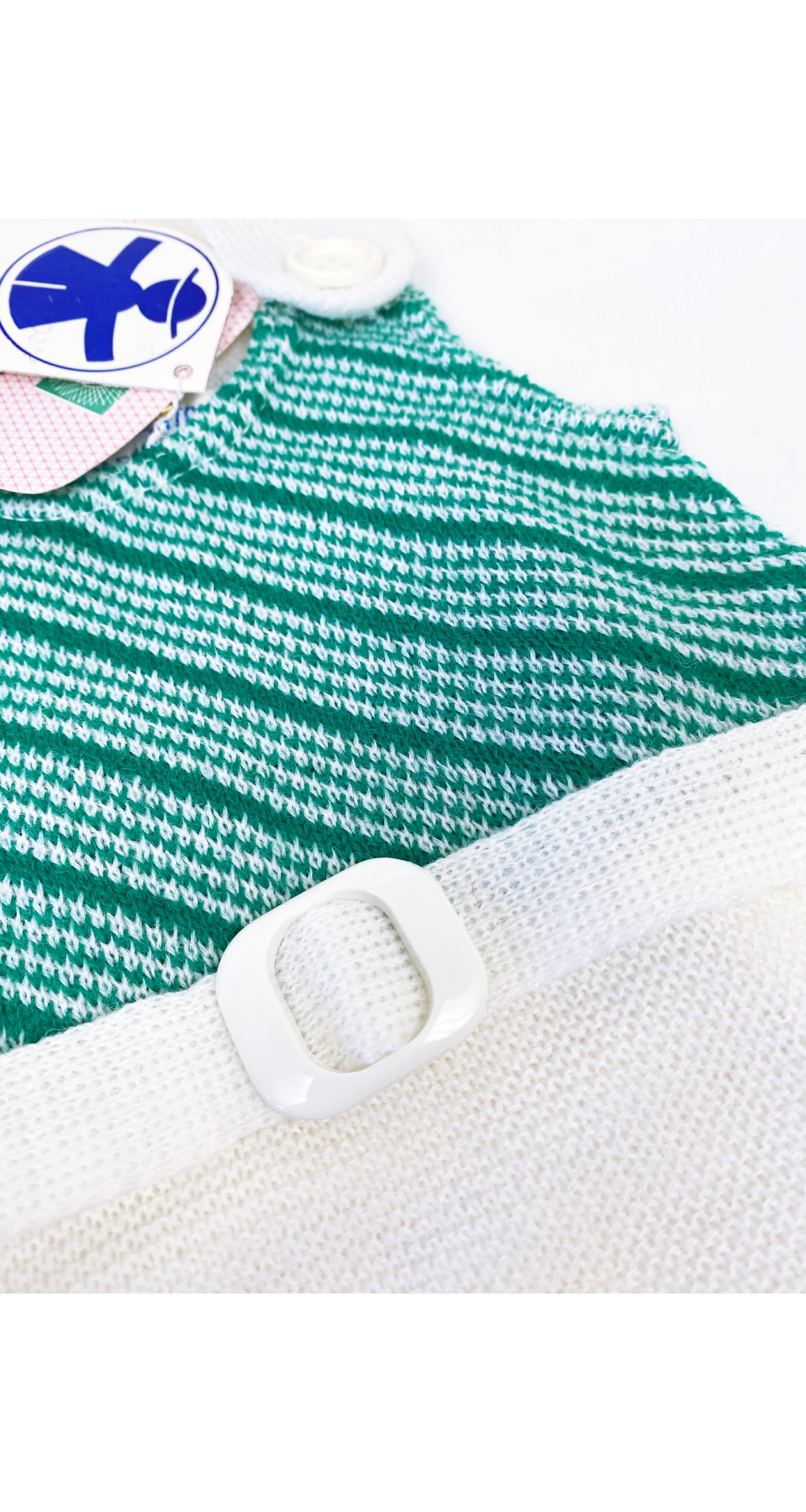 1970s NOS Girl's Green & White Knit Dress 3M