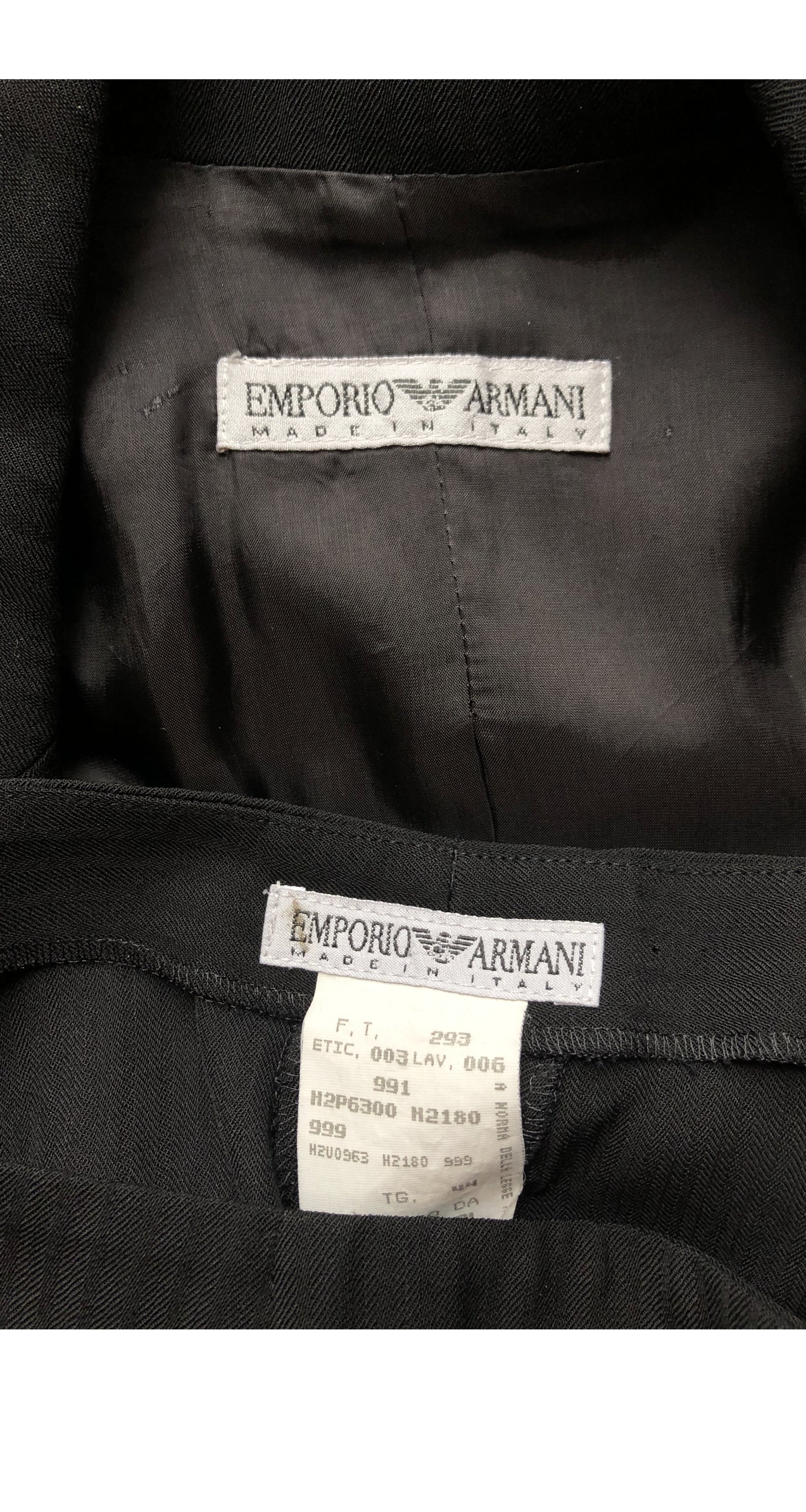1990s Black Wool Double-Breasted Pant Suit