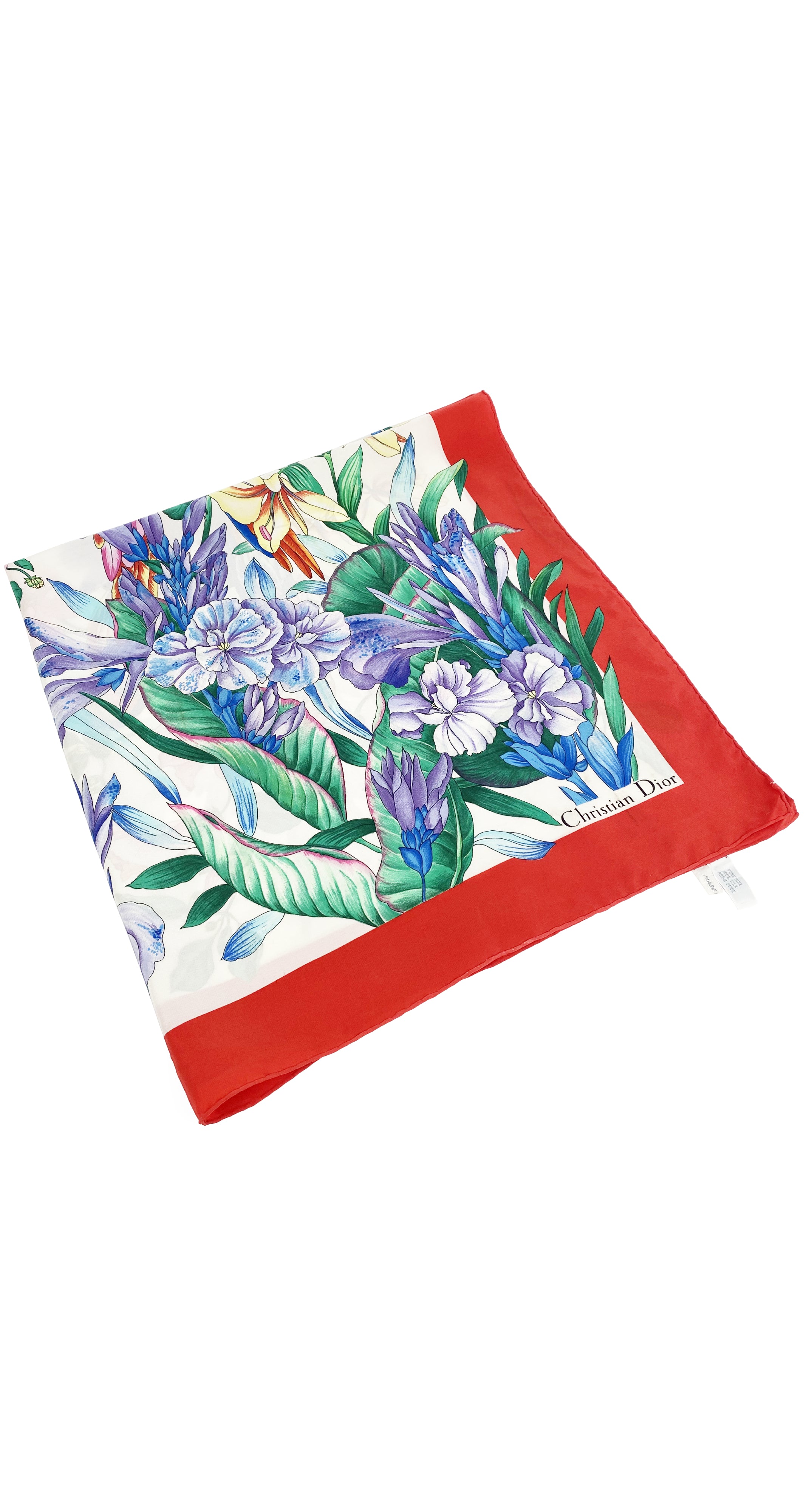 1980s Macaw Parrot Jungle Print Silk Scarf