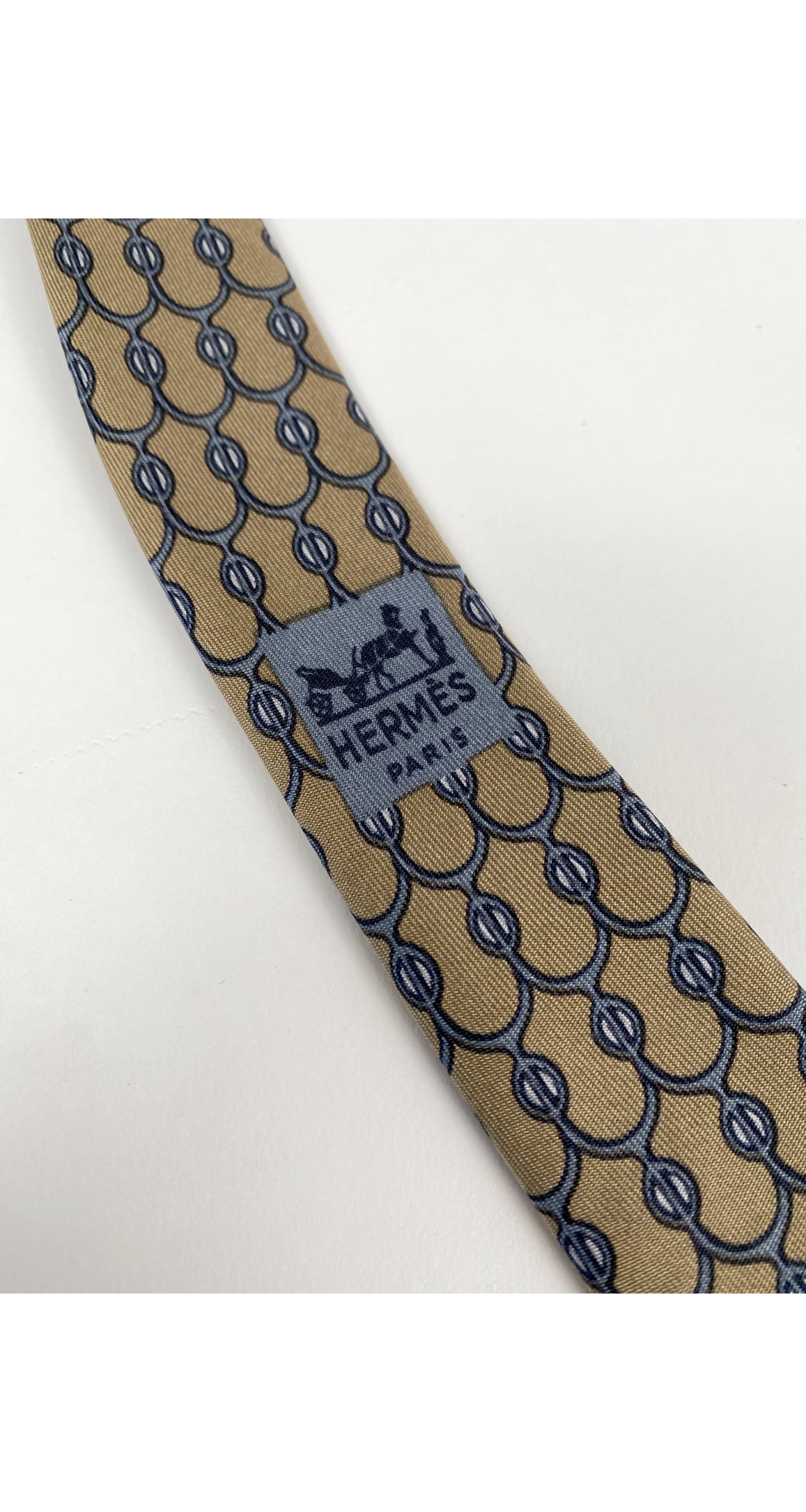 867 PA Tan & Slate Blue Geometric Silk Men's Tie