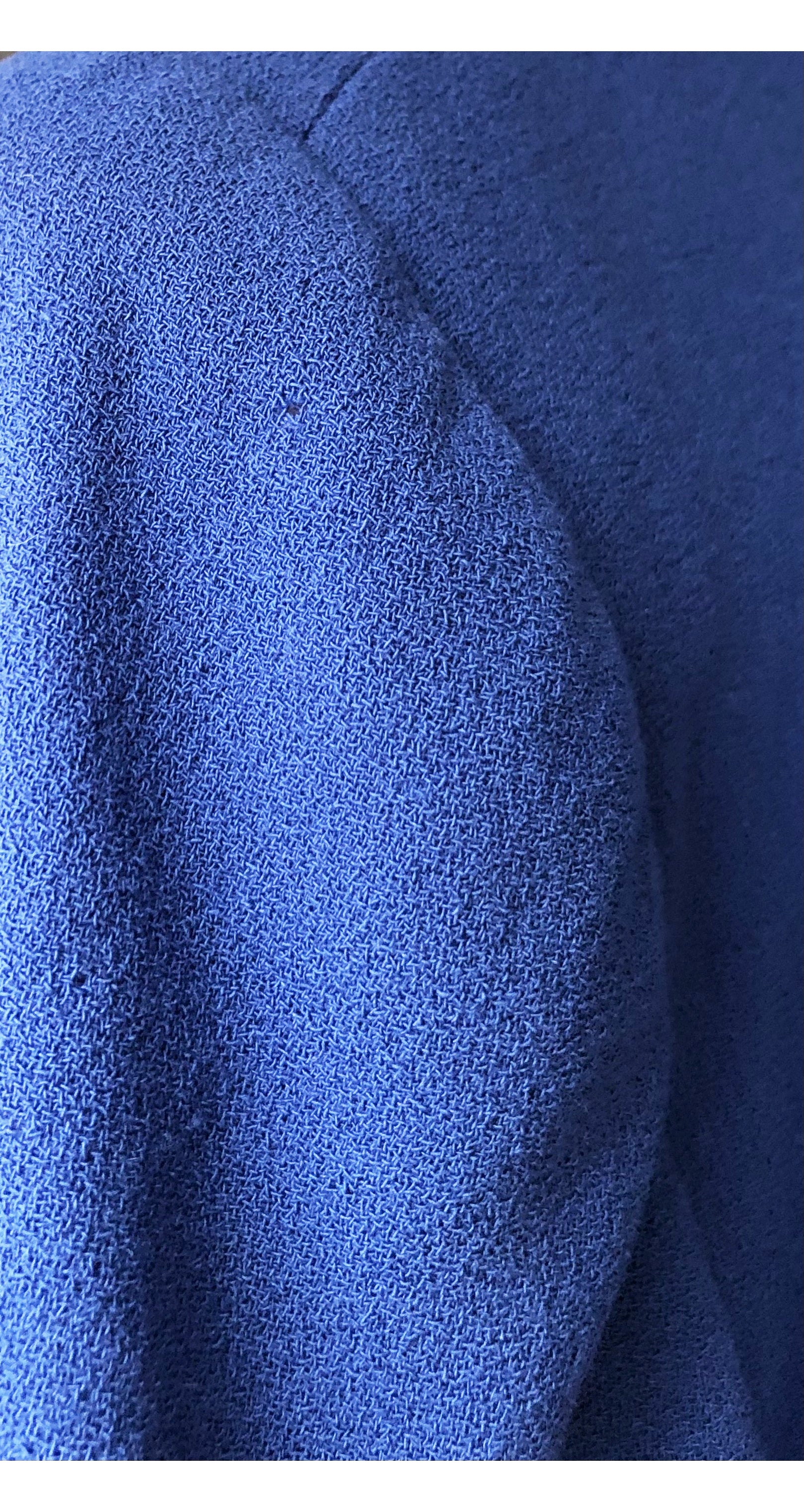 1980s Blue Wool Crepe & Black Velvet Evening Dress