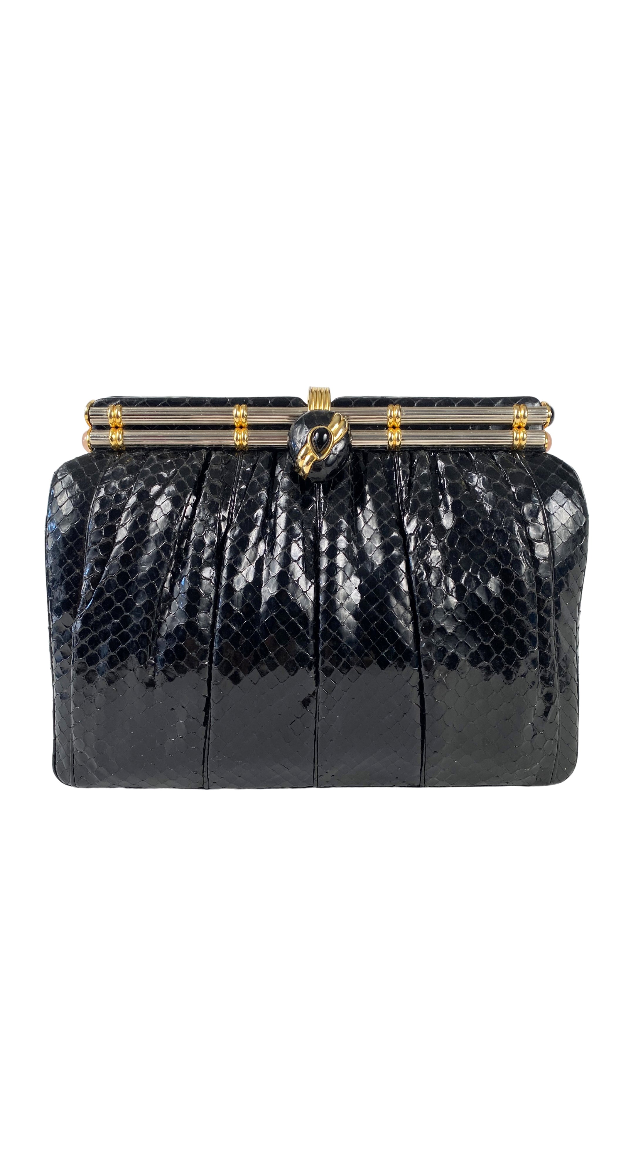 1980s Black Snakeskin Convertible Evening Bag