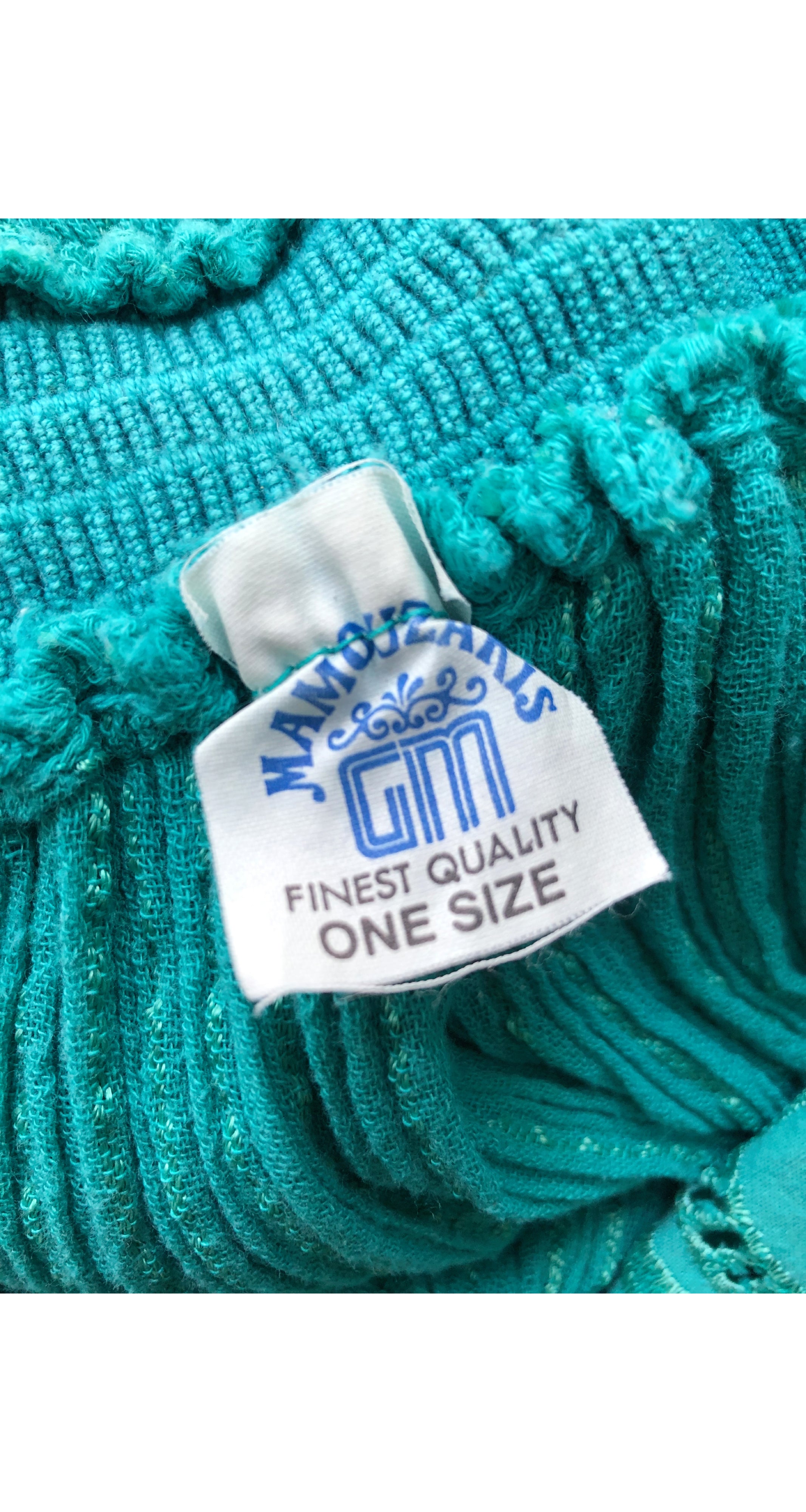 1980s Grecian Teal Cotton Gauze Harem Jumpsuit