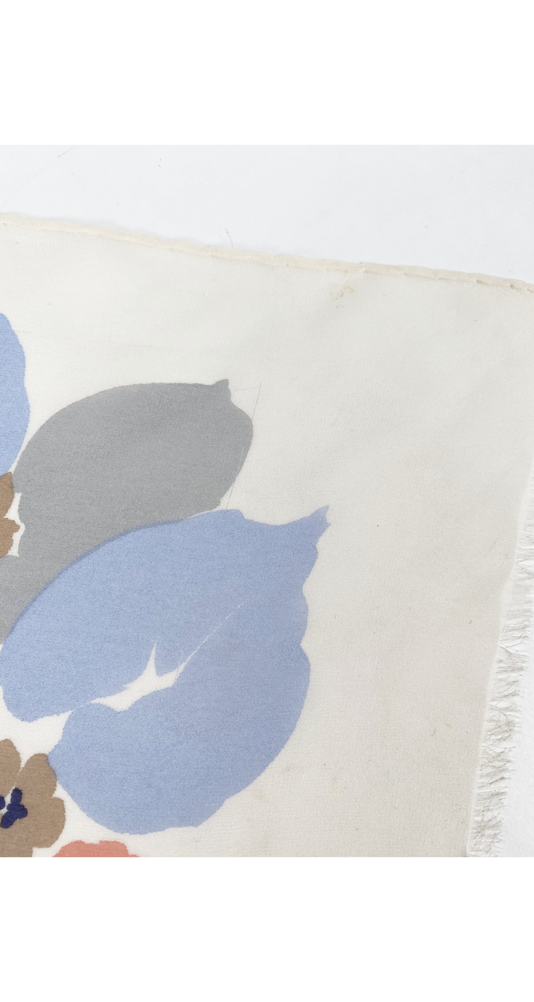 1970s Long Floral White Silk Chiffon Scarf