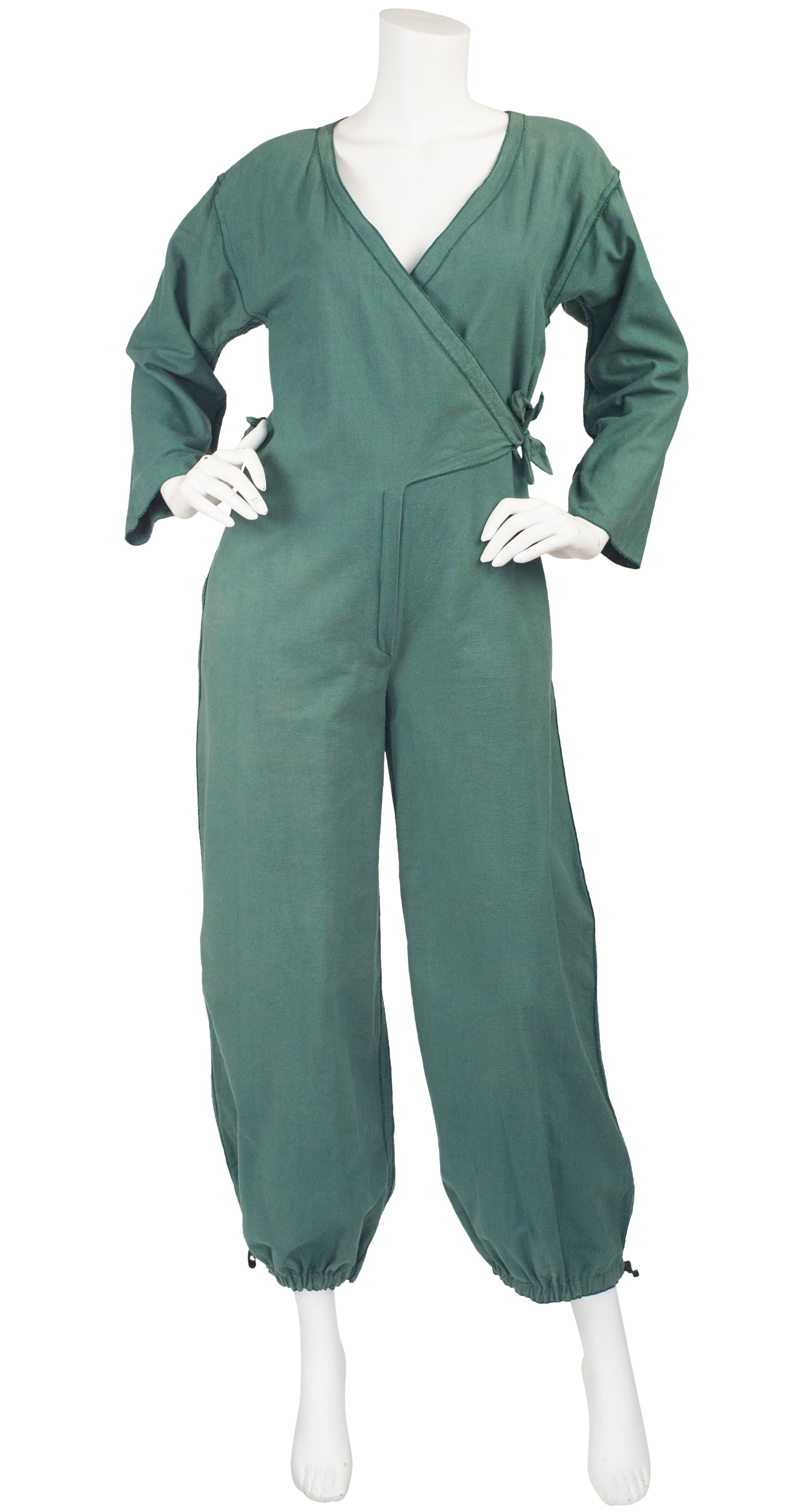 1977 S/S Documented Green Cotton Wrap Jumpsuit