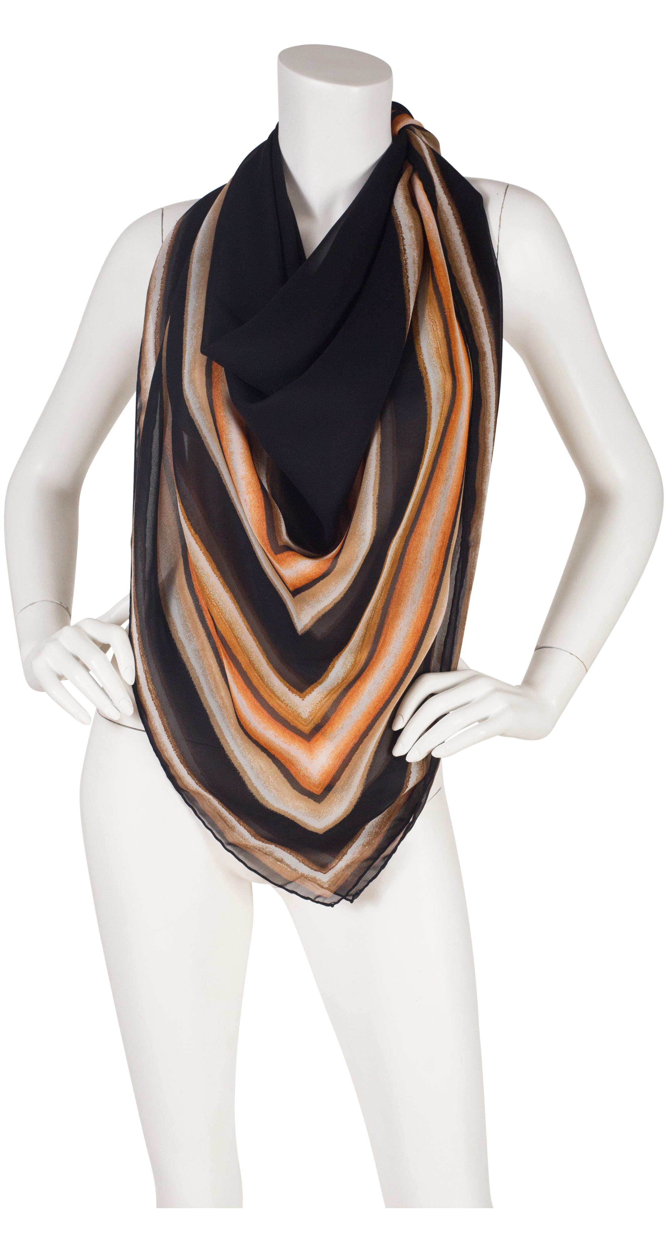 1980 S/S Runway Striped Black Chiffon Shawl