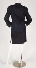 1990s Black Wool Leather Trim Skirt Suit