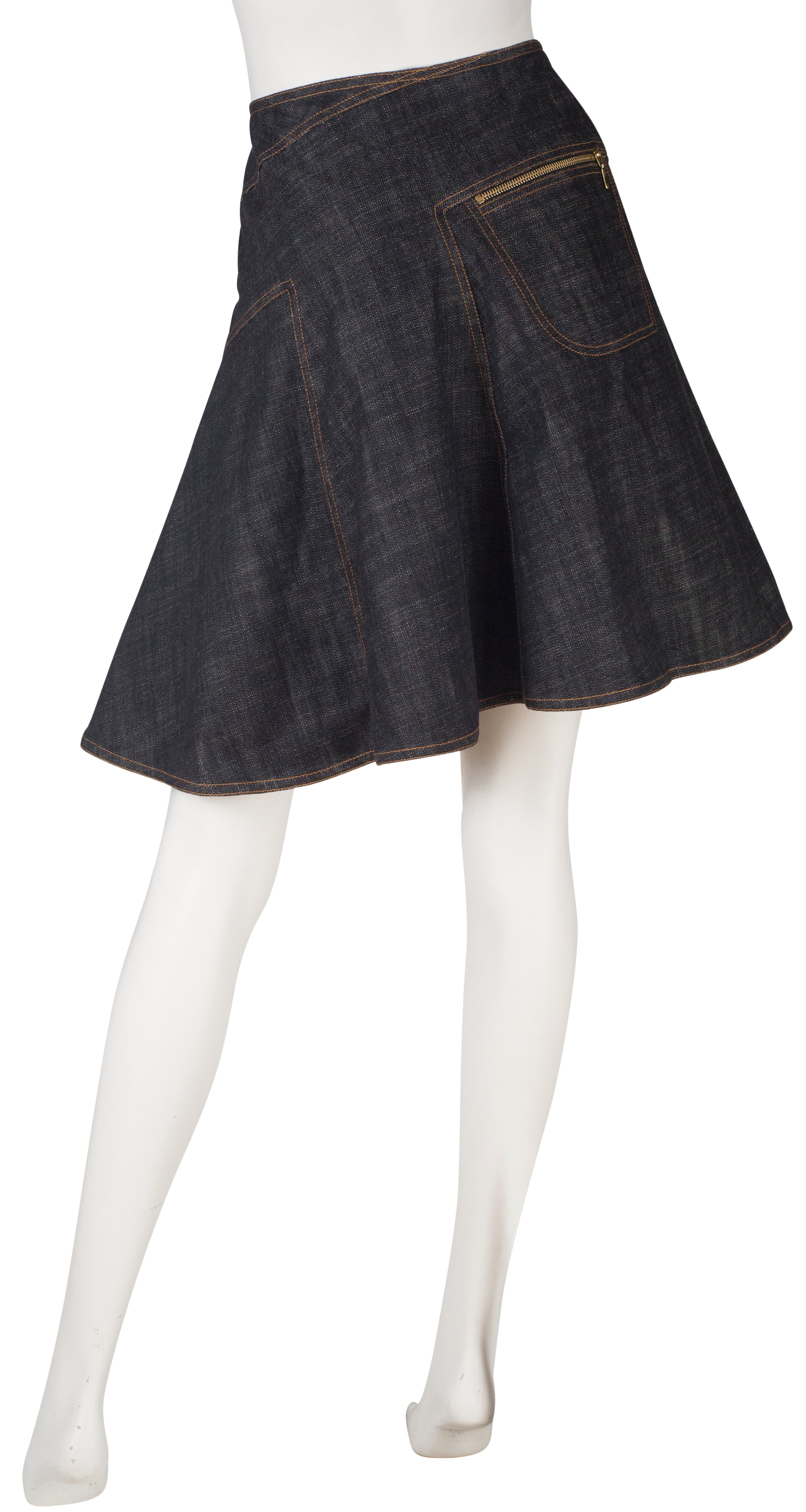 2000s Zipper Denim Flared Mini Skirt