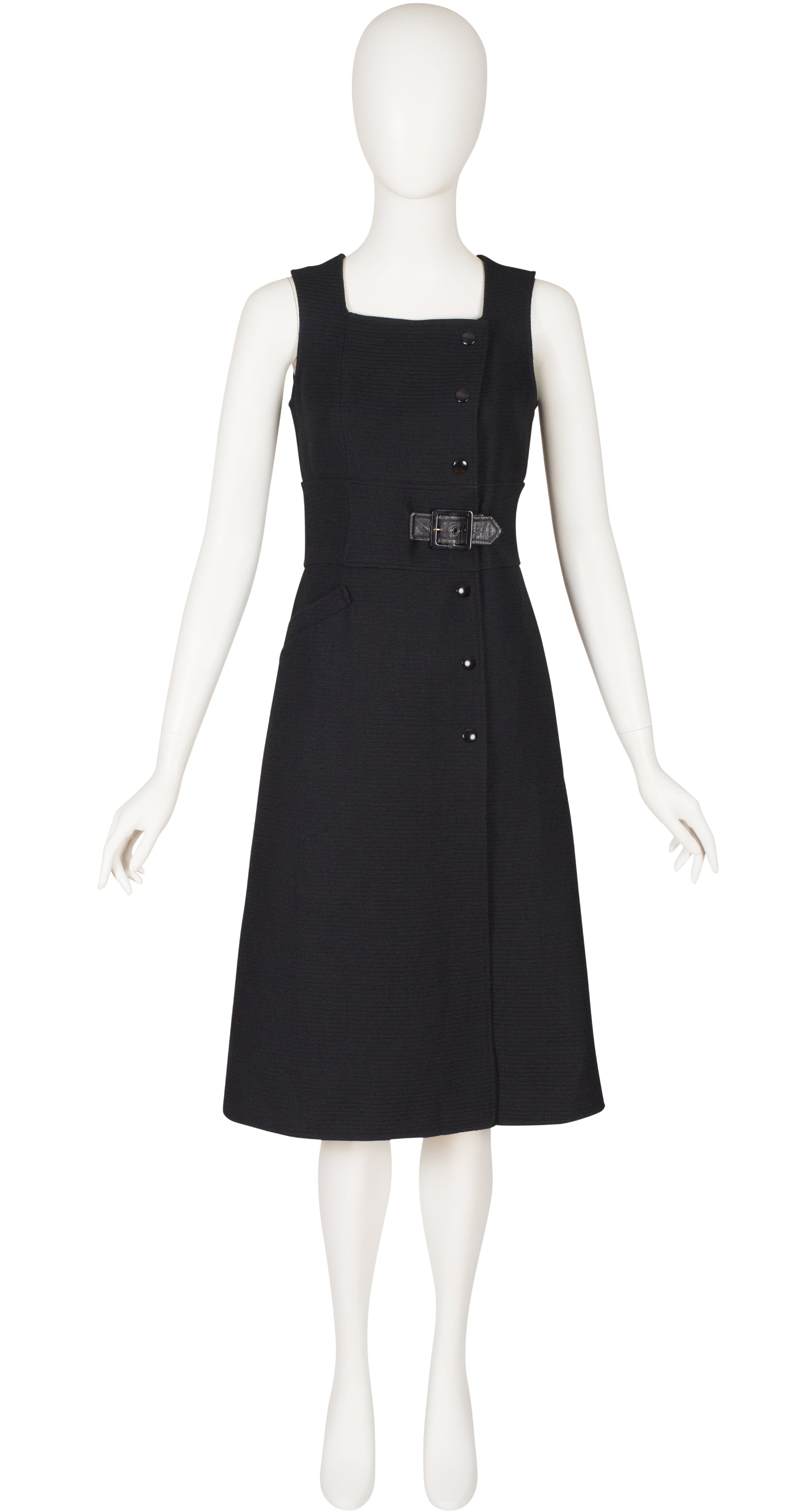 1970s Numbered Black Ribbed A-Line Midi Dress