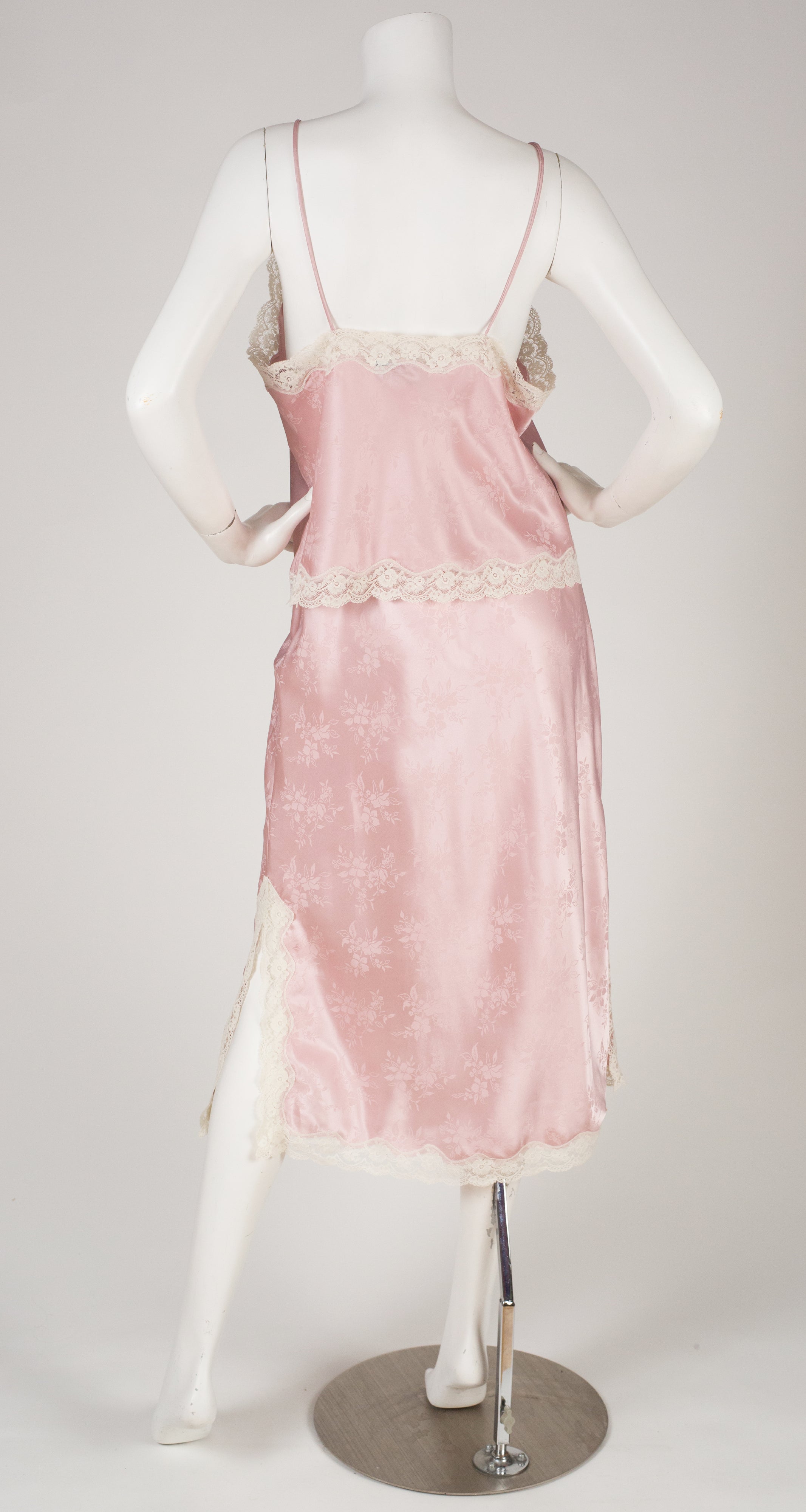 1980s Pink Jacquard Lace Trim Lingerie Set