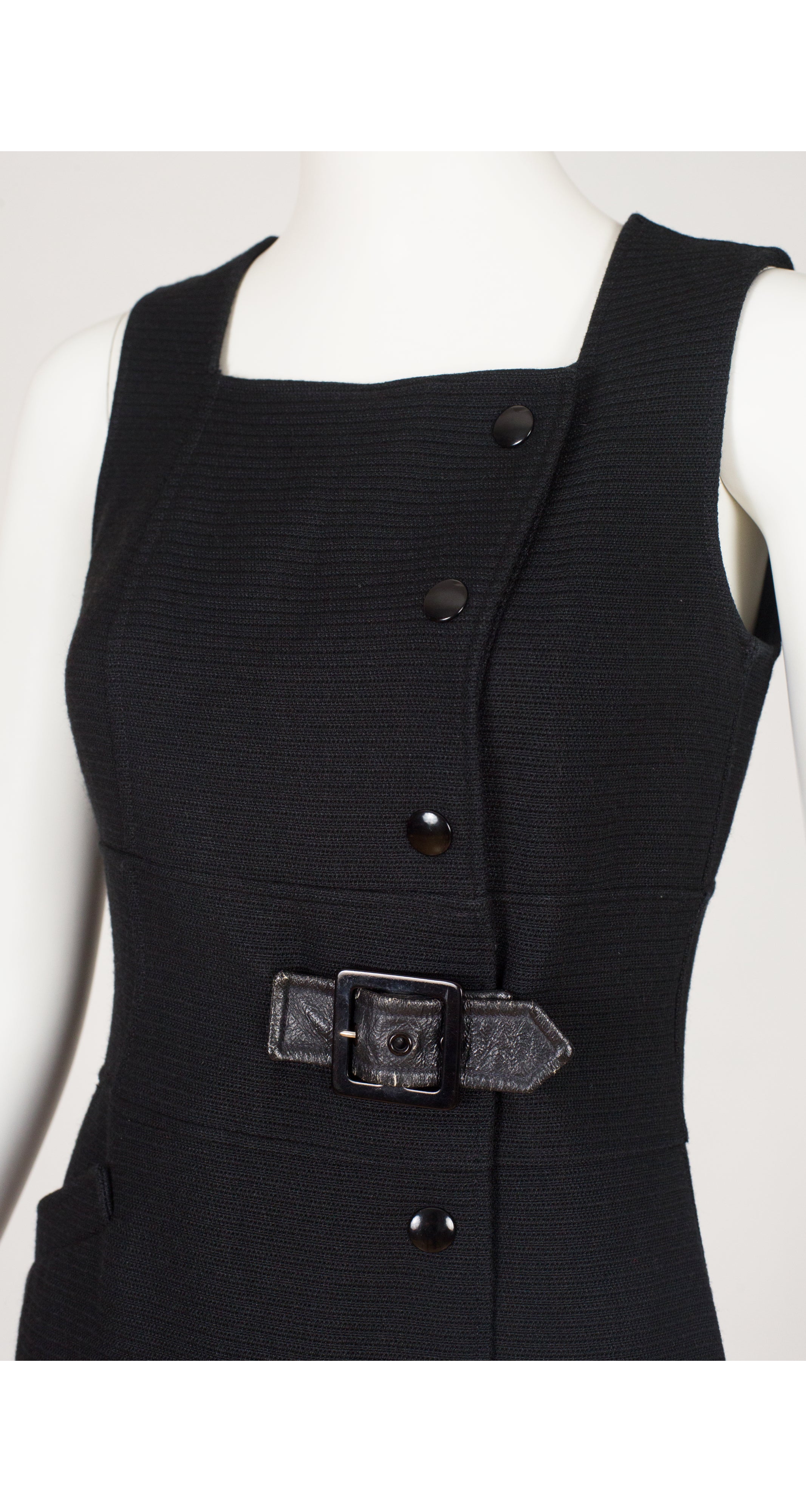 1970s Numbered Black Ribbed A-Line Midi Dress