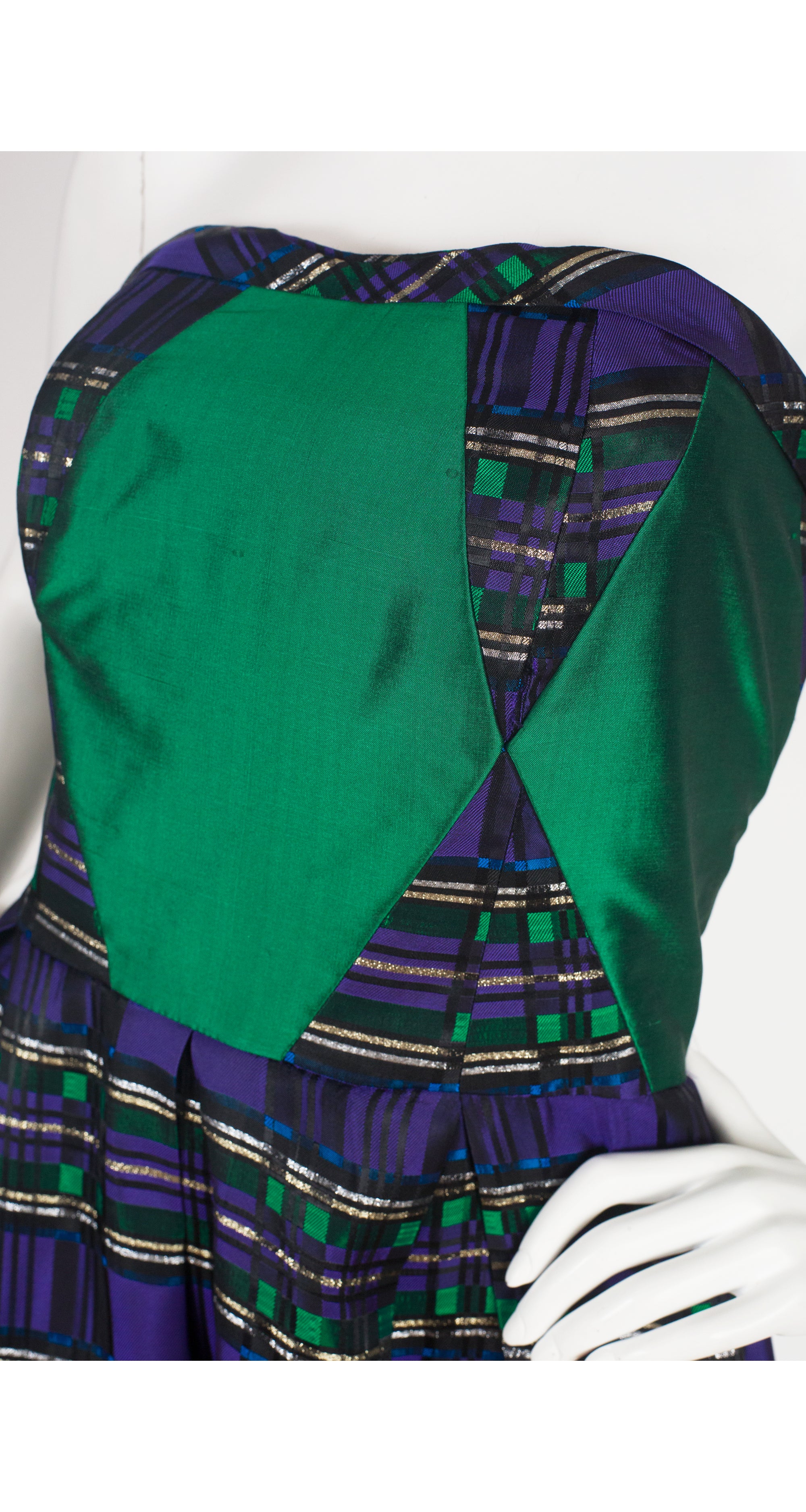 1990s Harlequin Lurex Silk Strapless Gown & Shawl Set