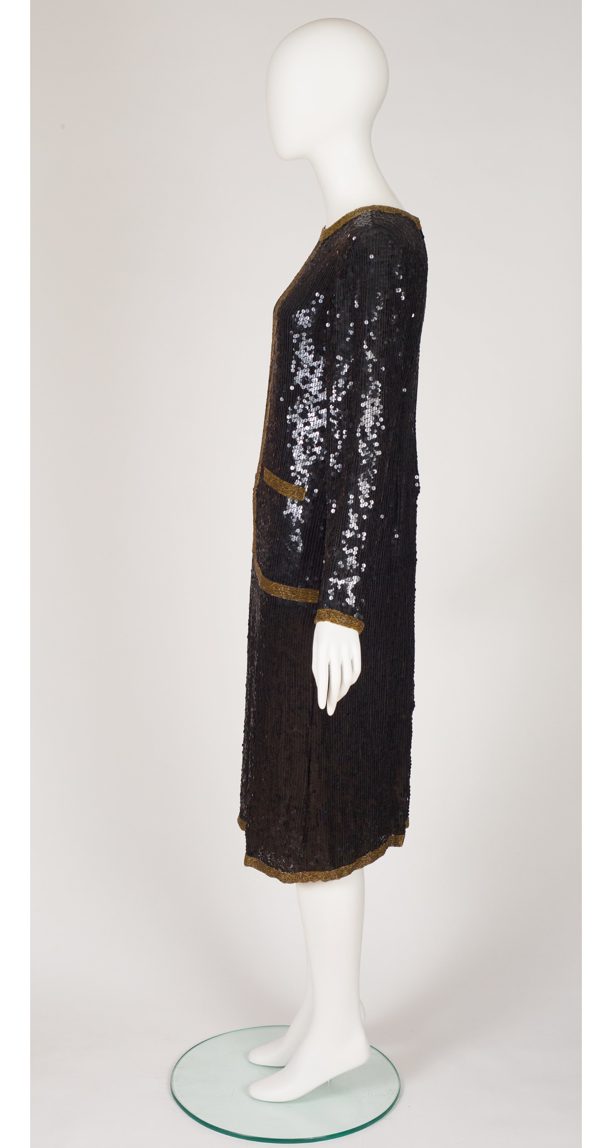 1980s Tuxedo Trompe L'oeil Black Sequin Evening Dress