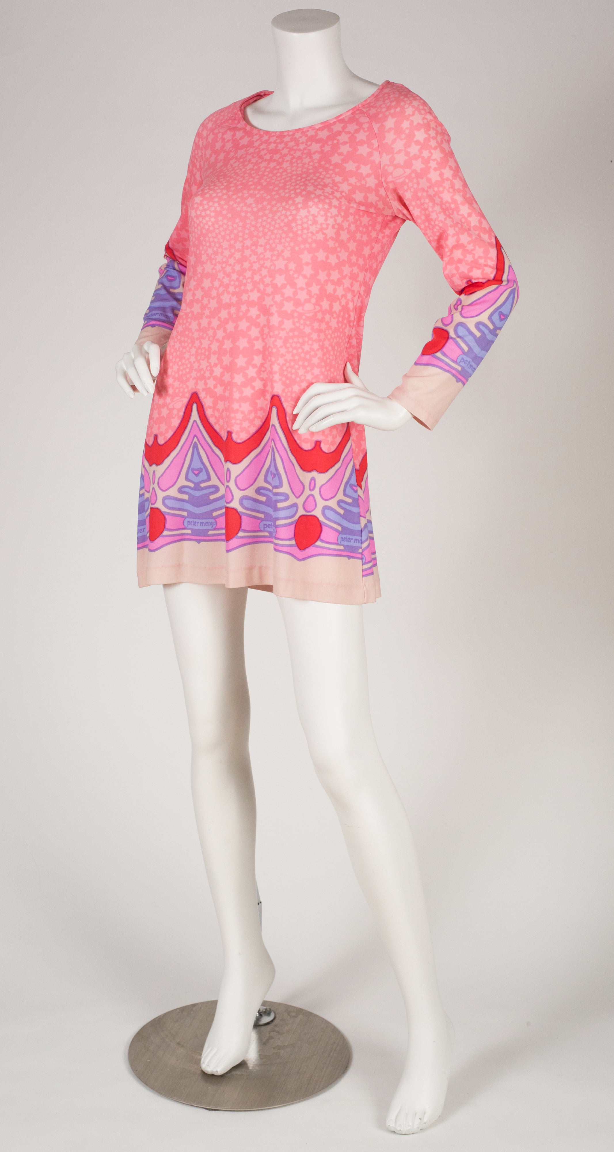 1970 Celestial Pop Art Pink Jersey Mini Dress